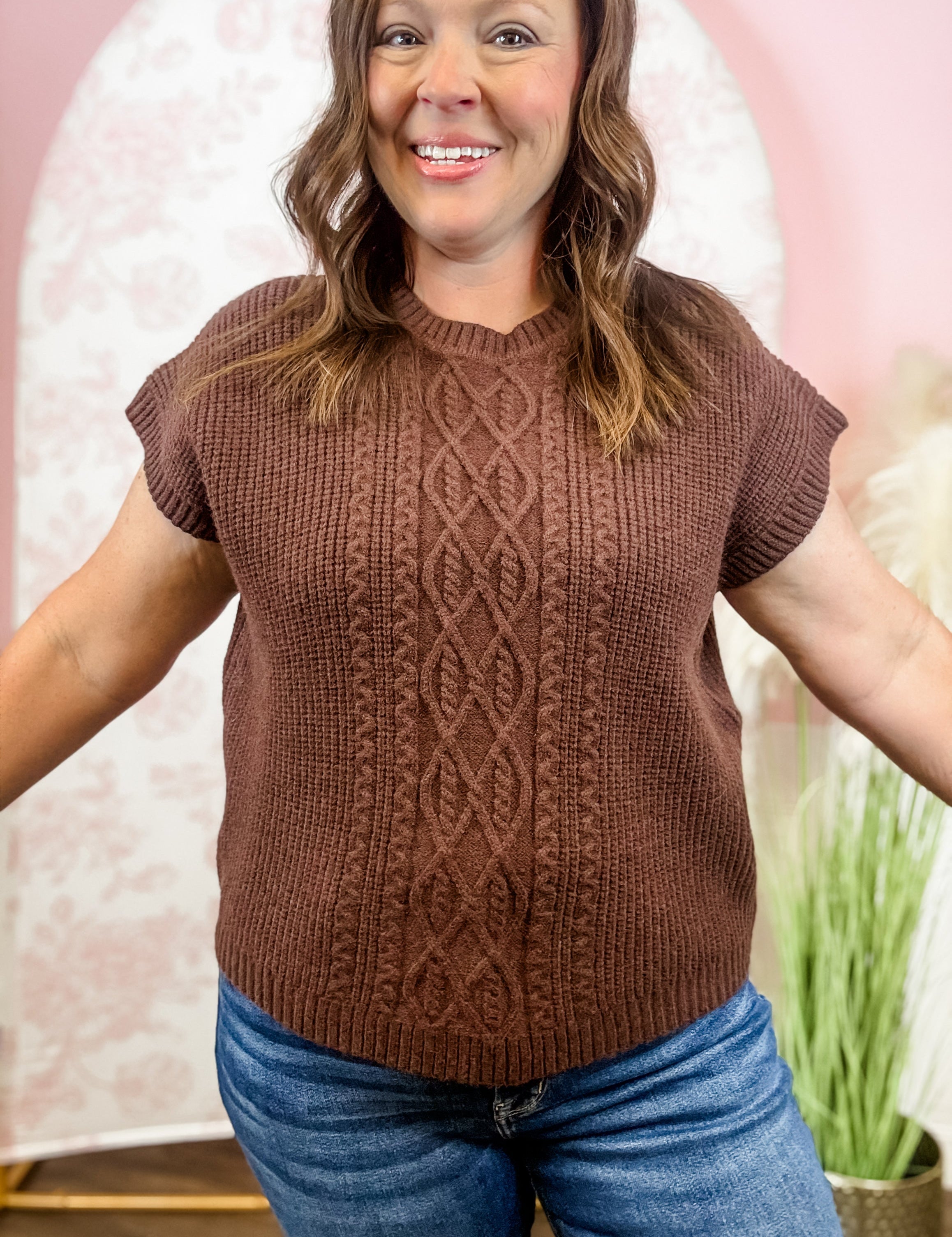 Brown Cabled Sweater Vest - Just a Small Town Girl