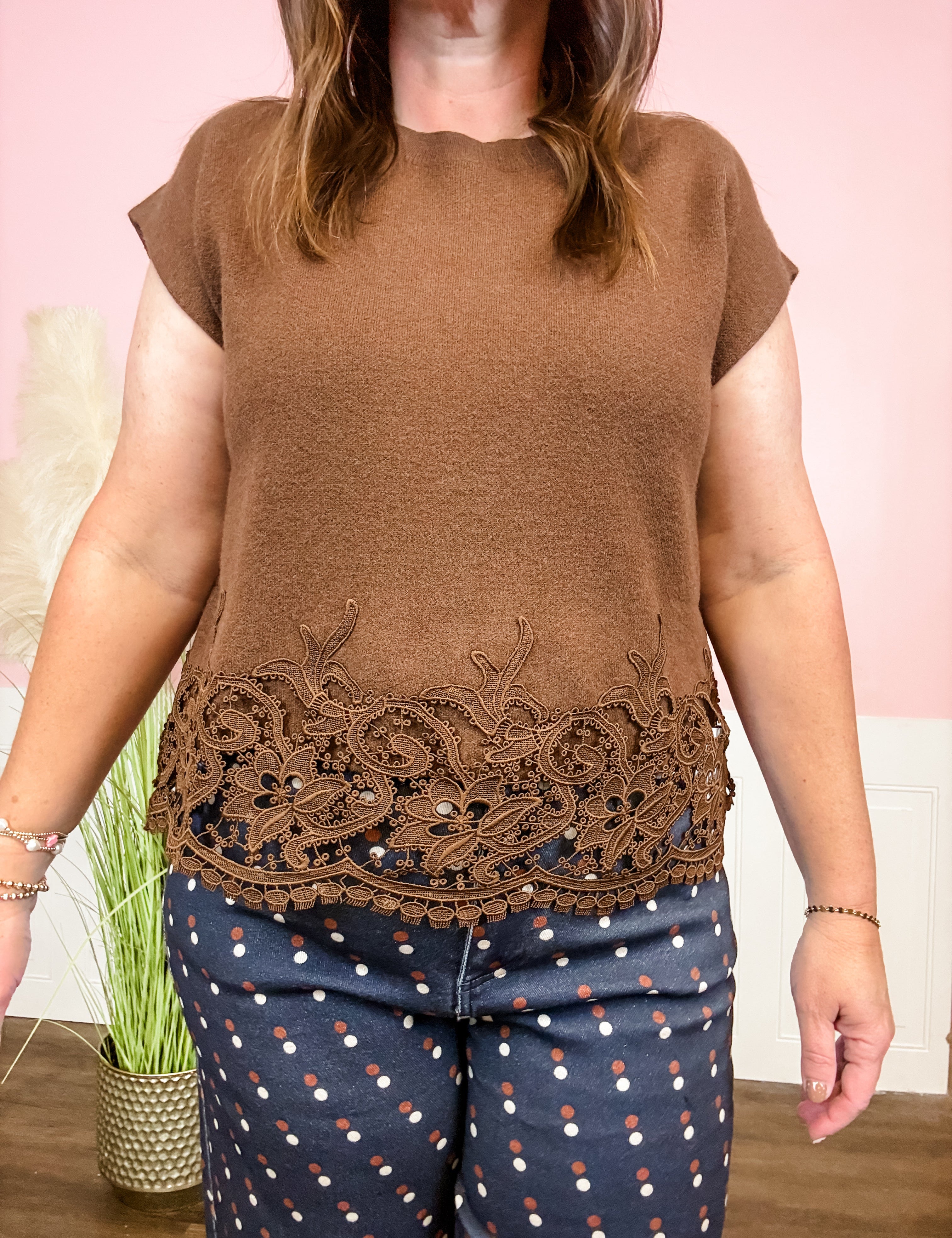 Brown Crochet Hem Sweater Vest - Just a Small Town Girl