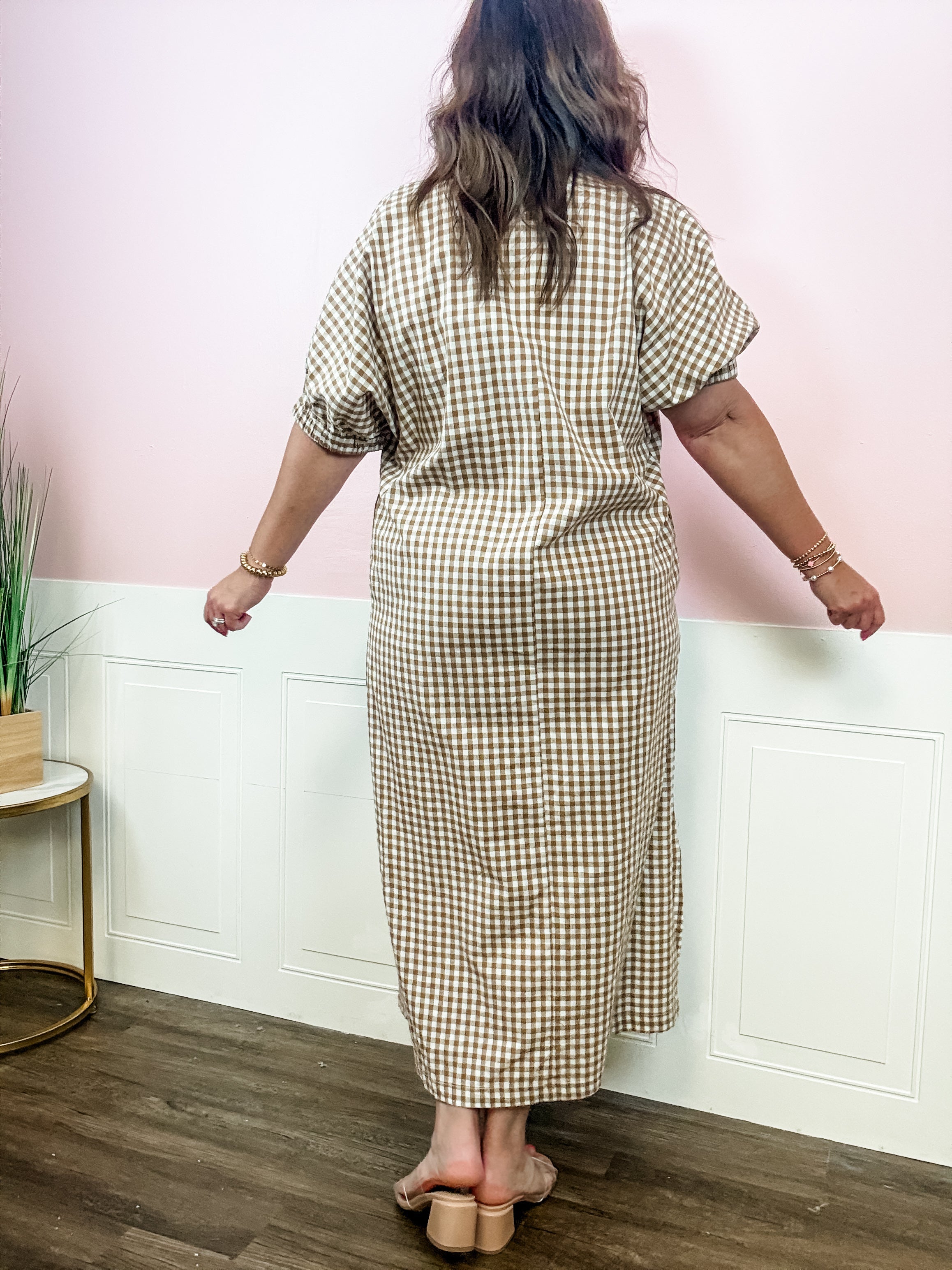 Brown Gingham Collared Shirtdress - Just a Small Town Girl