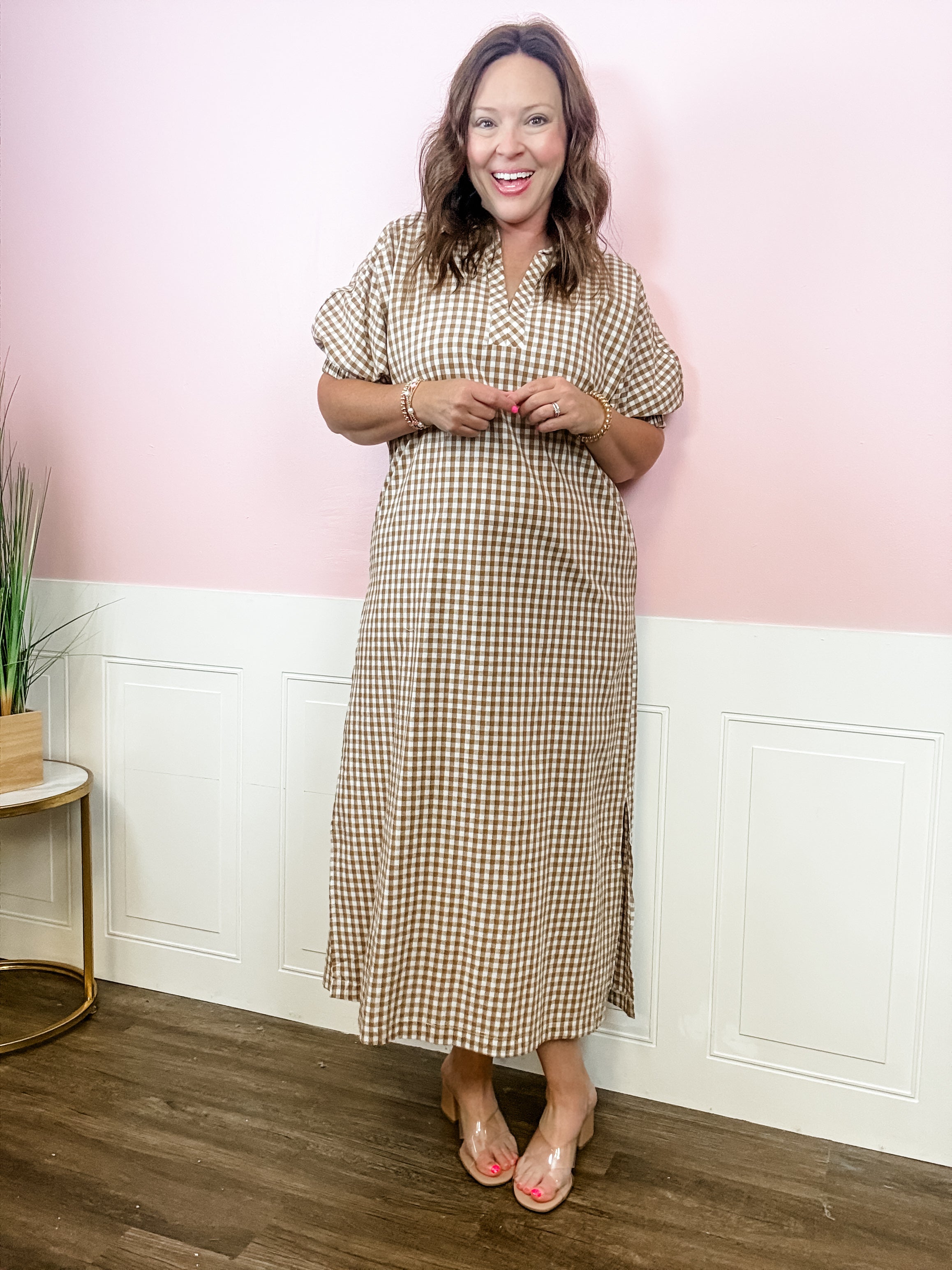 Brown Gingham Collared Shirtdress - Just a Small Town Girl