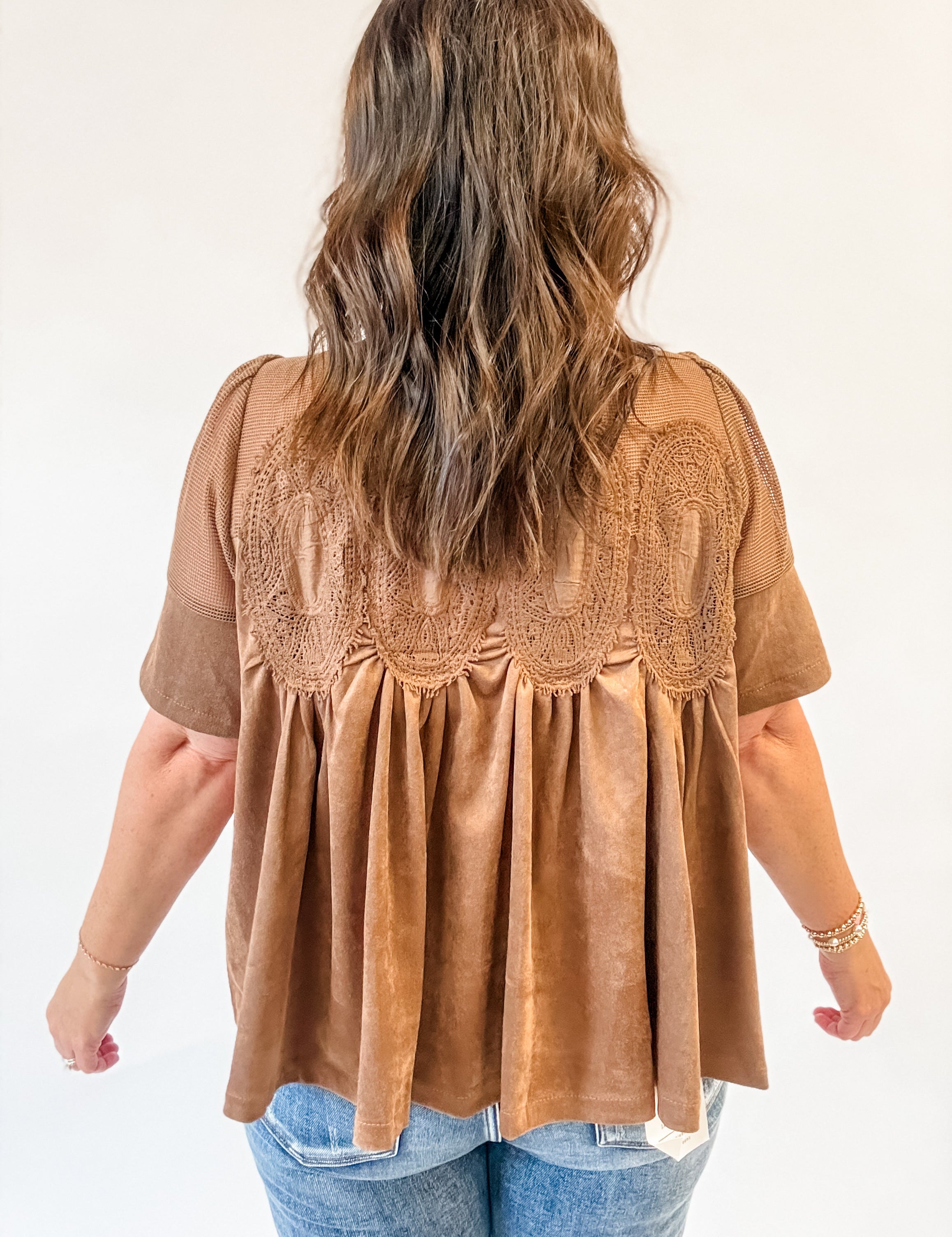 Brown Mesh & Lace Babydoll Top - Just a Small Town Girl
