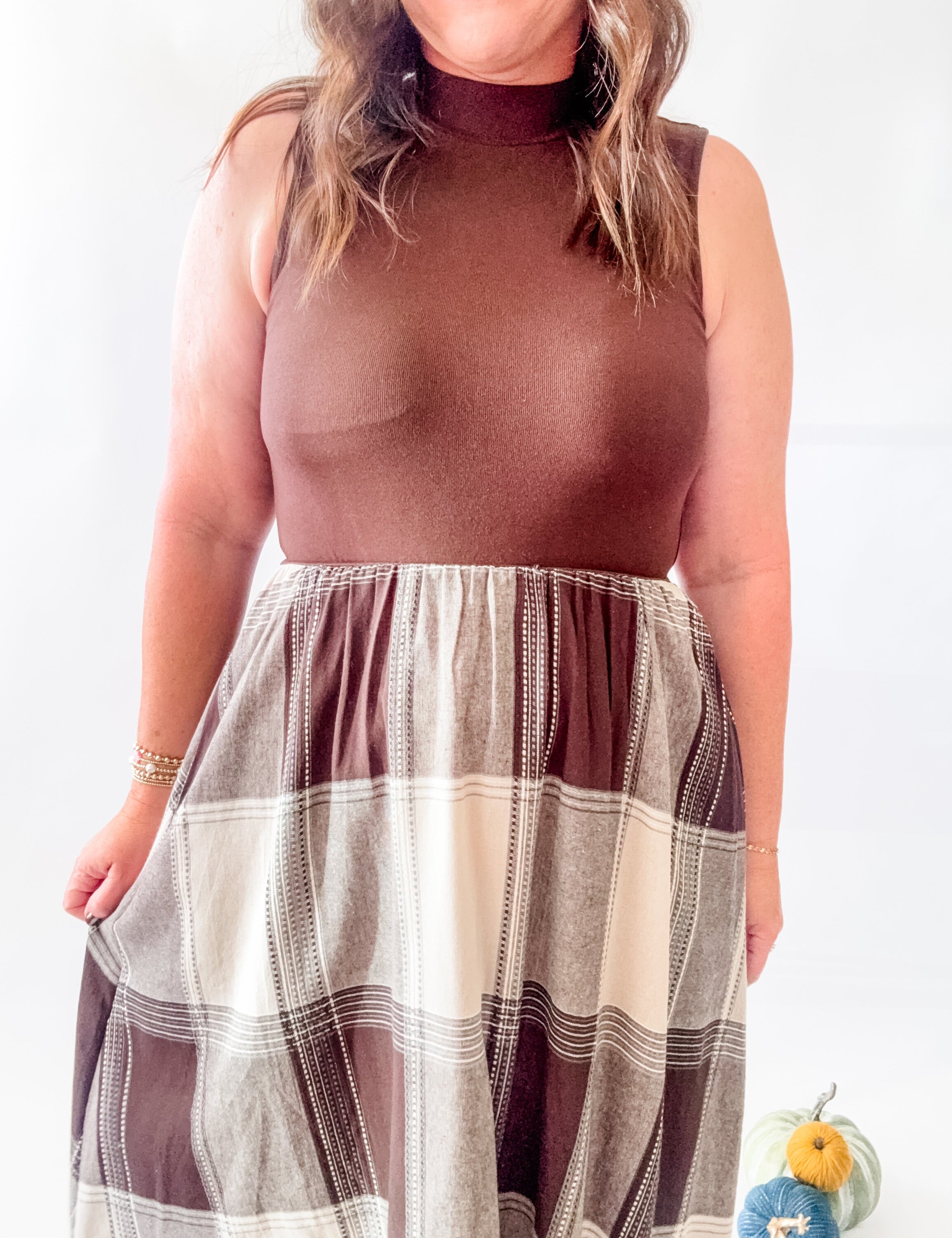 Brown Plaid Midi Dress - Just a Small Town Girl