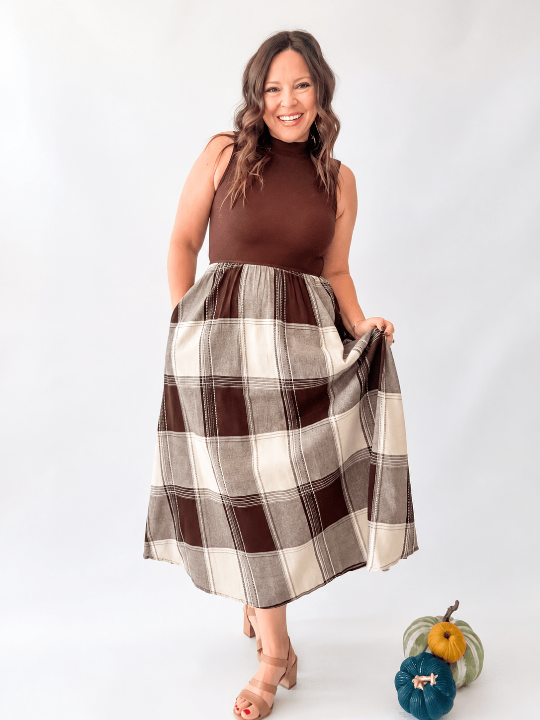 Brown Plaid Midi Dress - Just a Small Town Girl