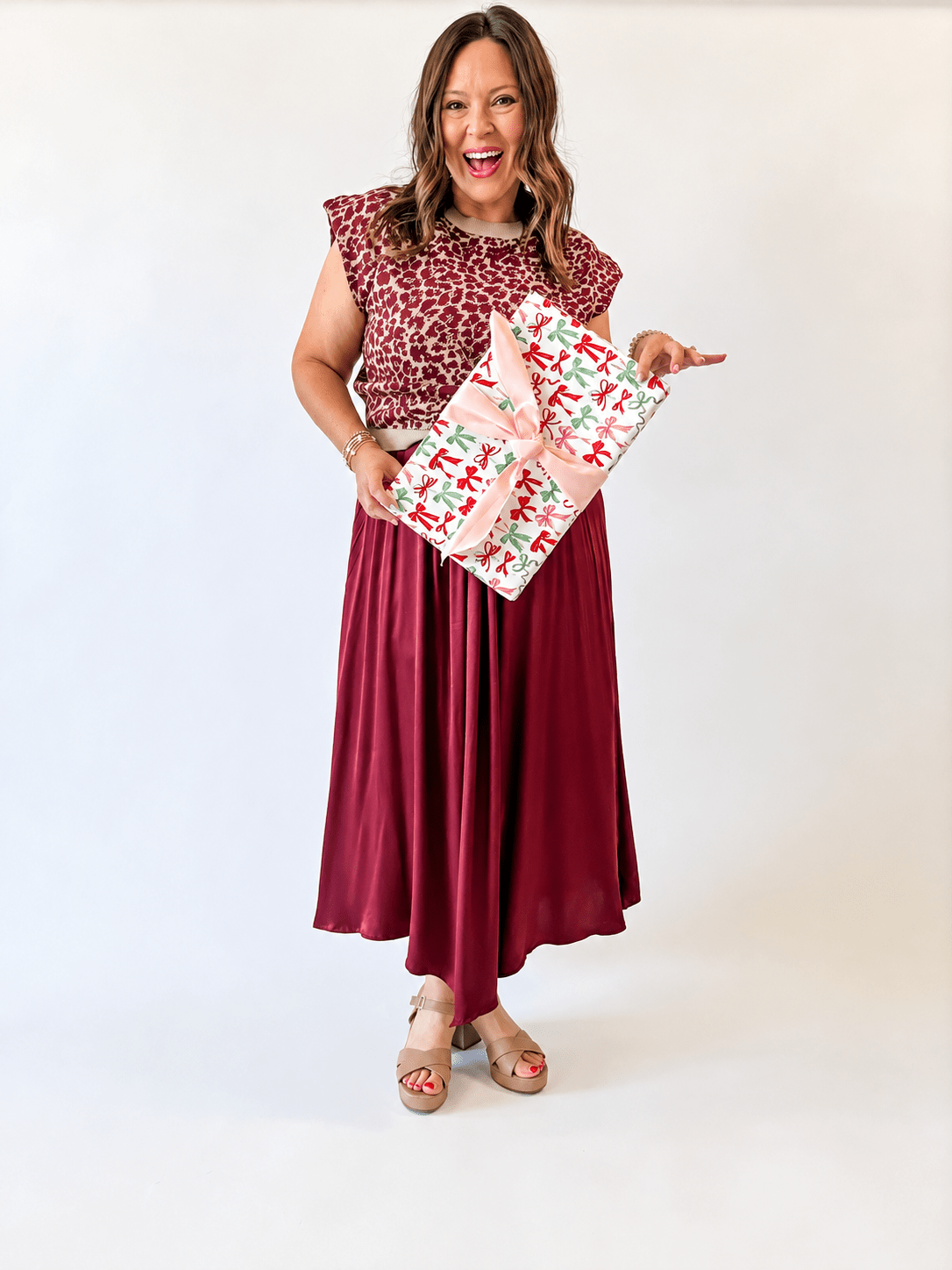 Burgundy Leopard Sweater Layered Midi Dress - Just a Small Town Girl