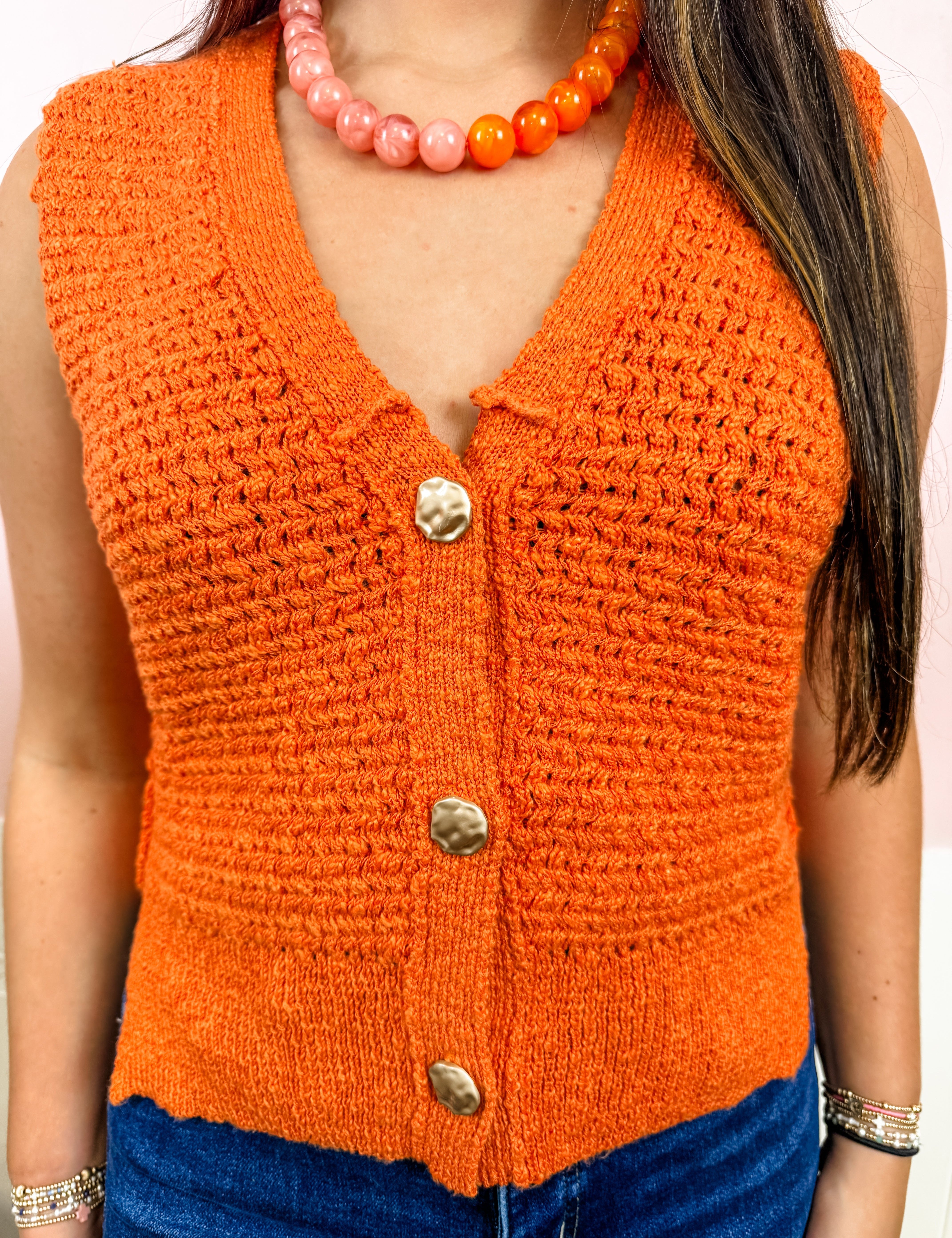 Burnt Orange Button Cardigan Vest - Just a Small Town Girl