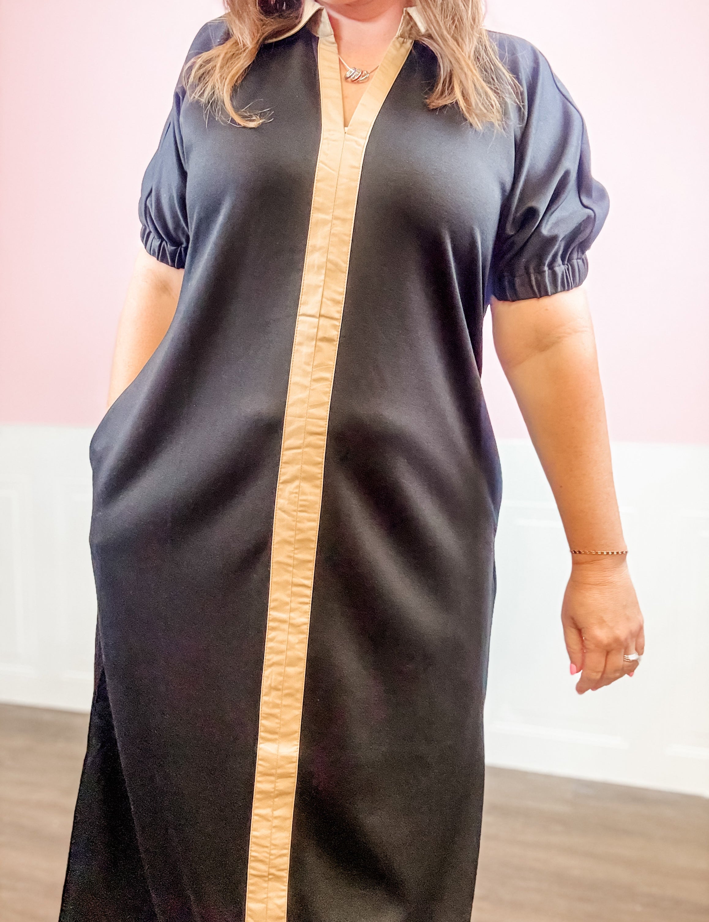 Camel Trim Colorblock Shirtdress - Just a Small Town Girl