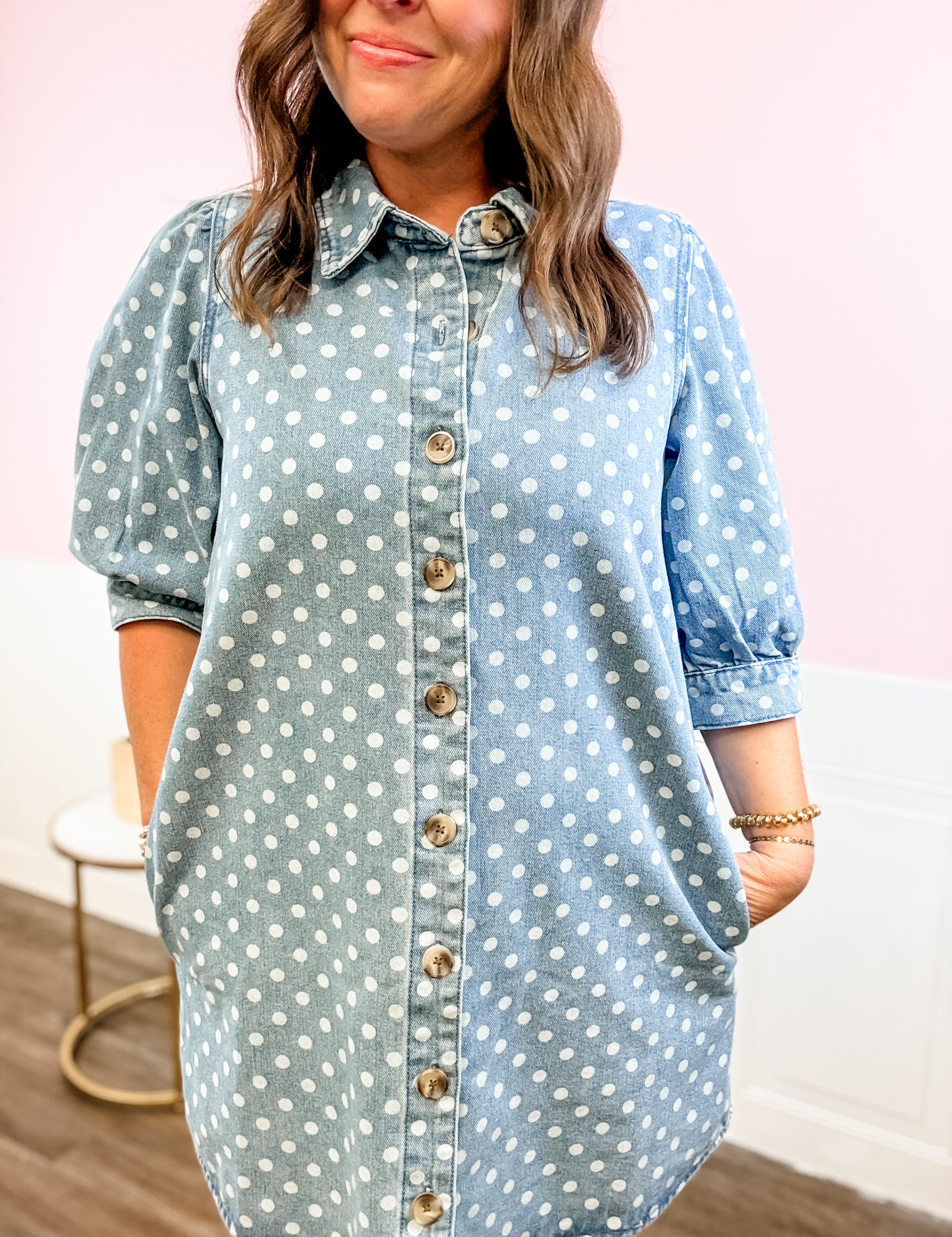 Chambray Dot Darling Dress - Just a Small Town Girl
