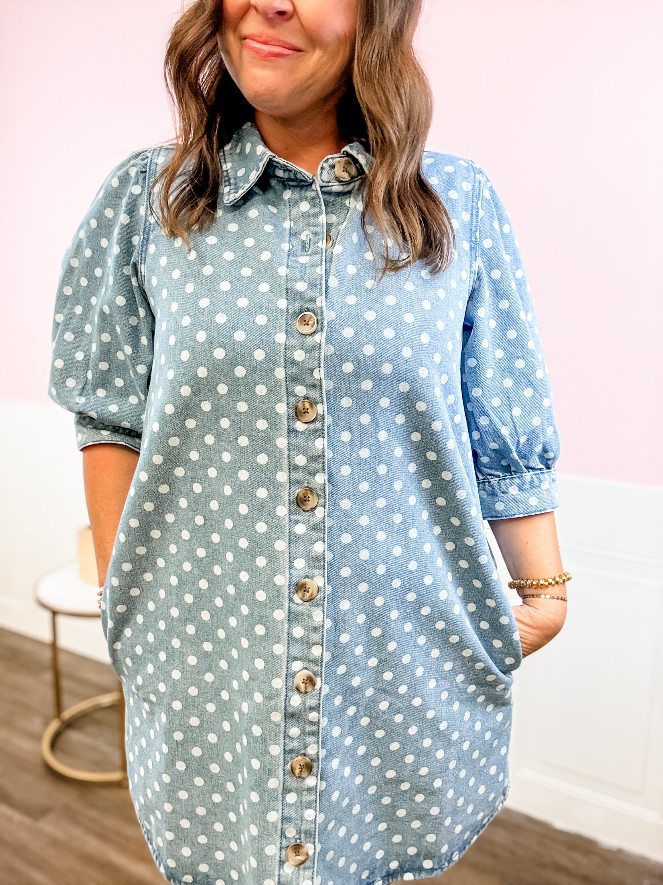 Chambray Dot Darling Dress - Just a Small Town Girl