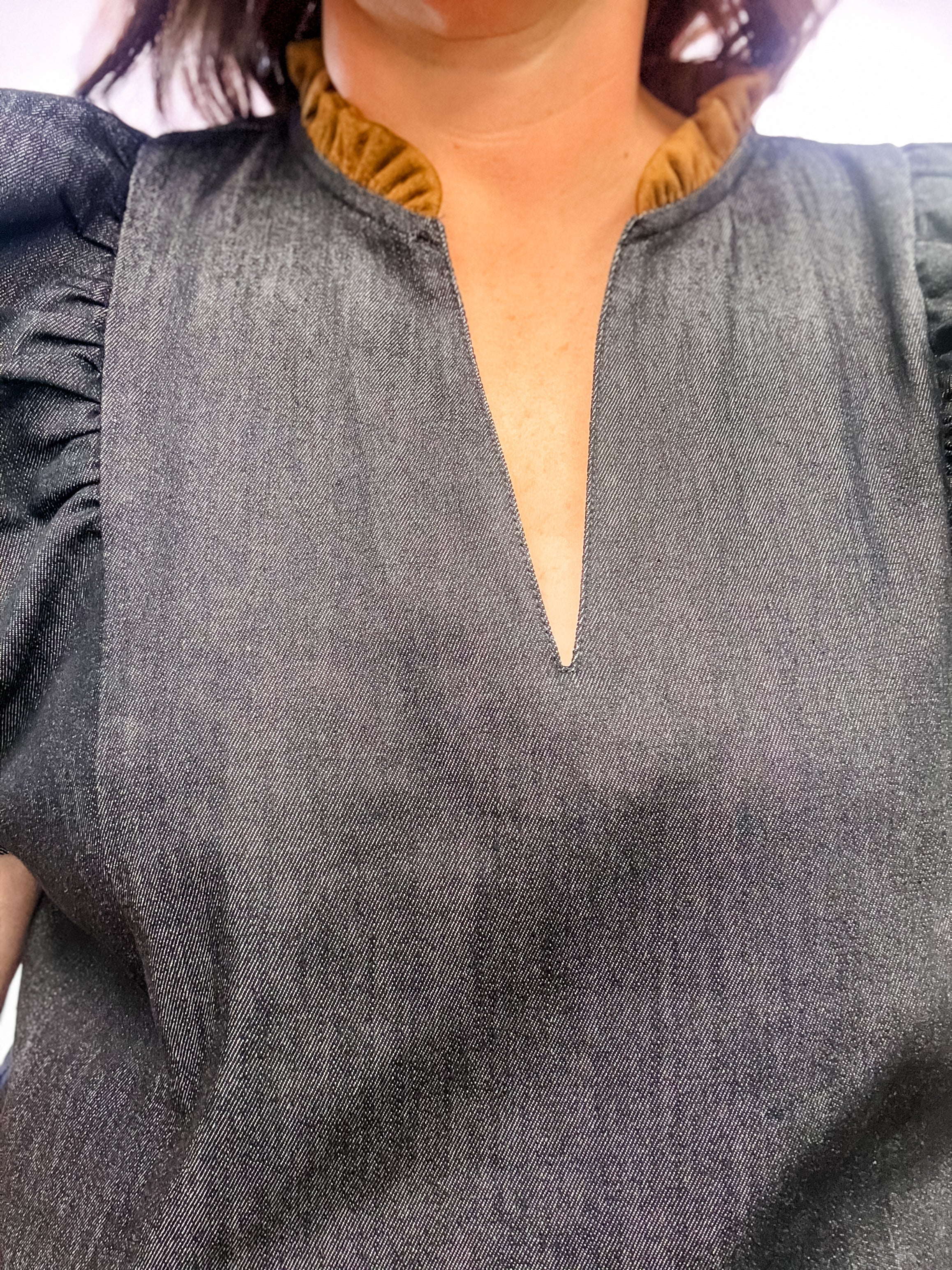 Chambray Puff Sleeve Top - Just a Small Town Girl
