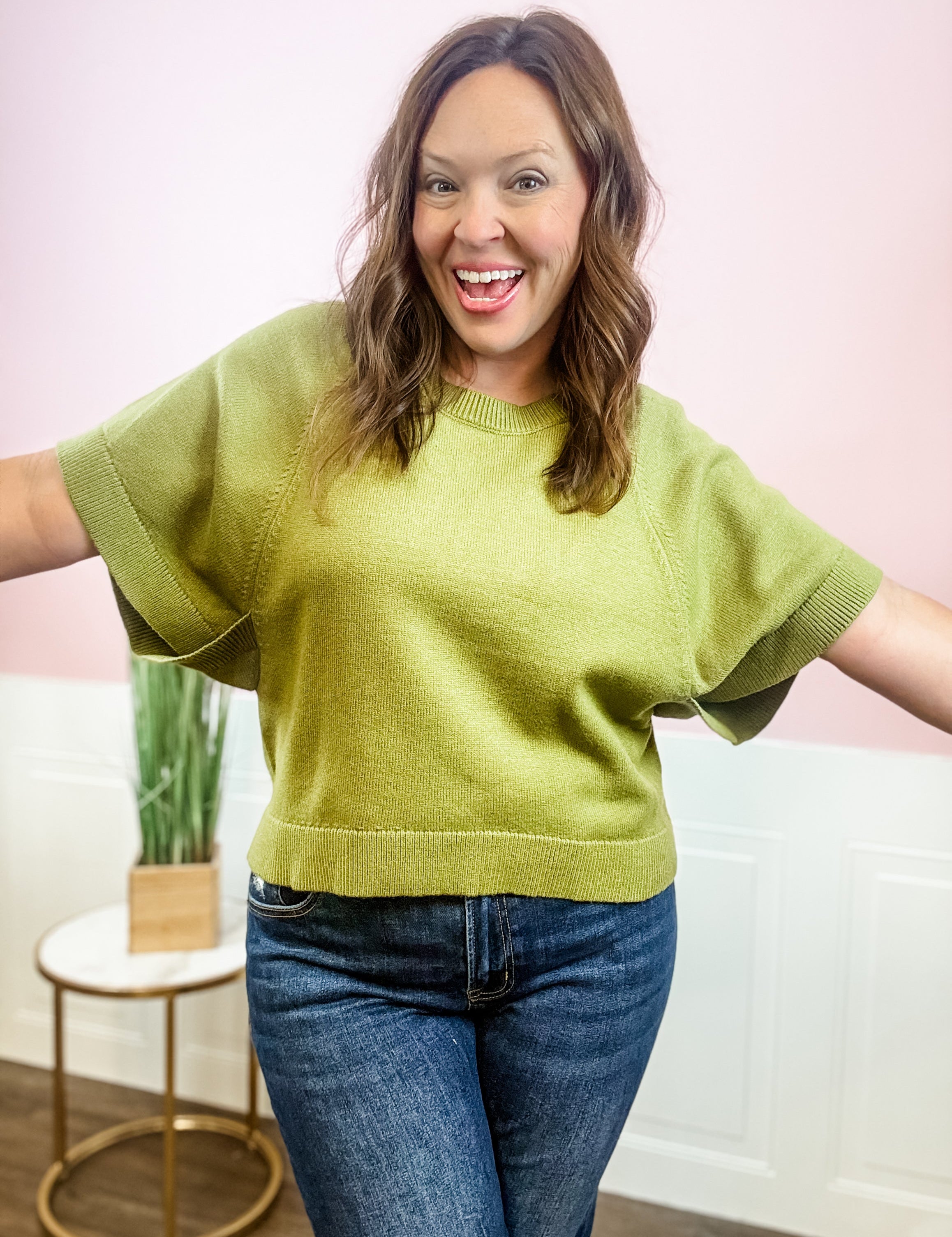 Chartreuse Green Crewneck Sweater - Just a Small Town Girl