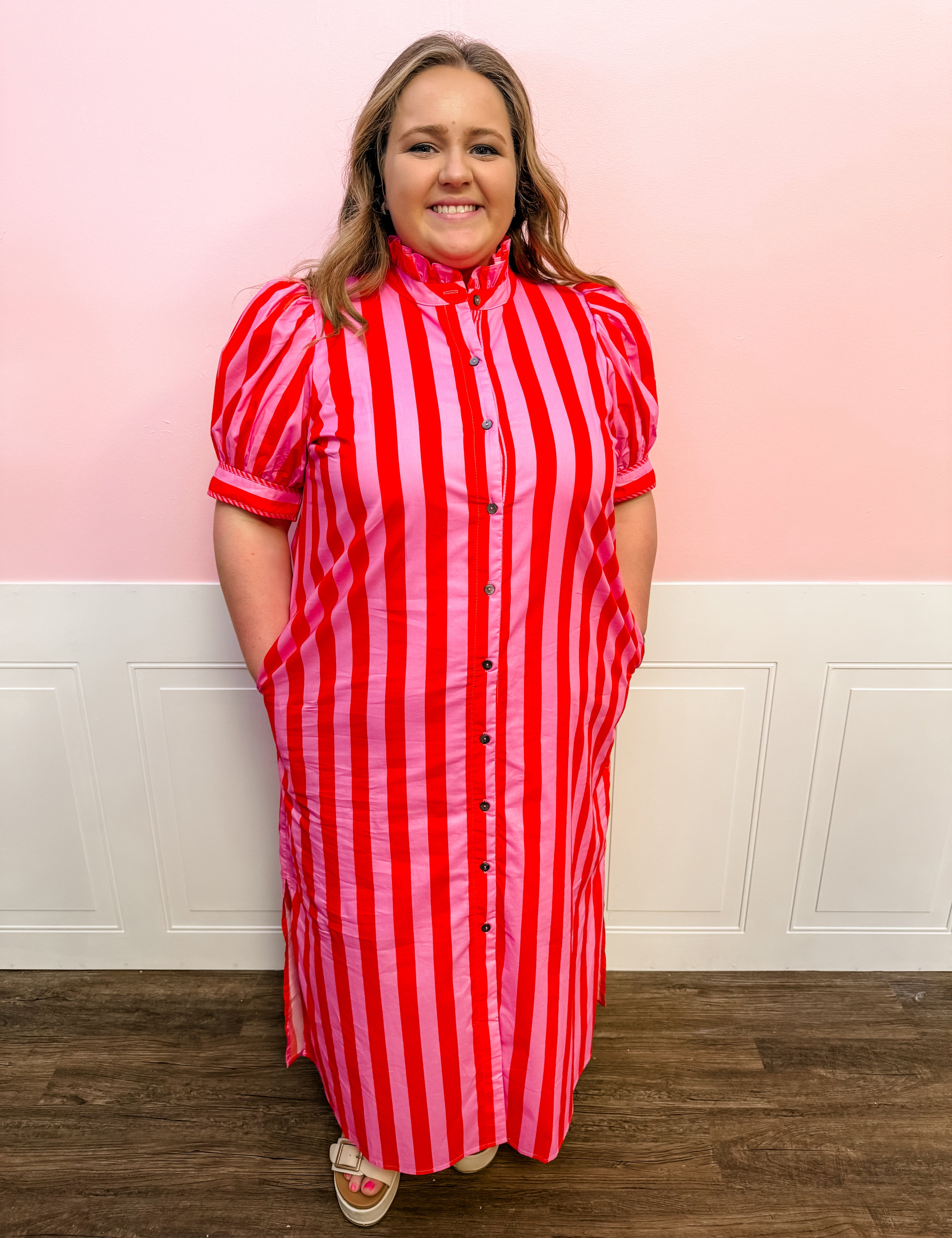 Cherry Blossom Stripe Maxi Dress: Plus Size - Just a Small Town Girl