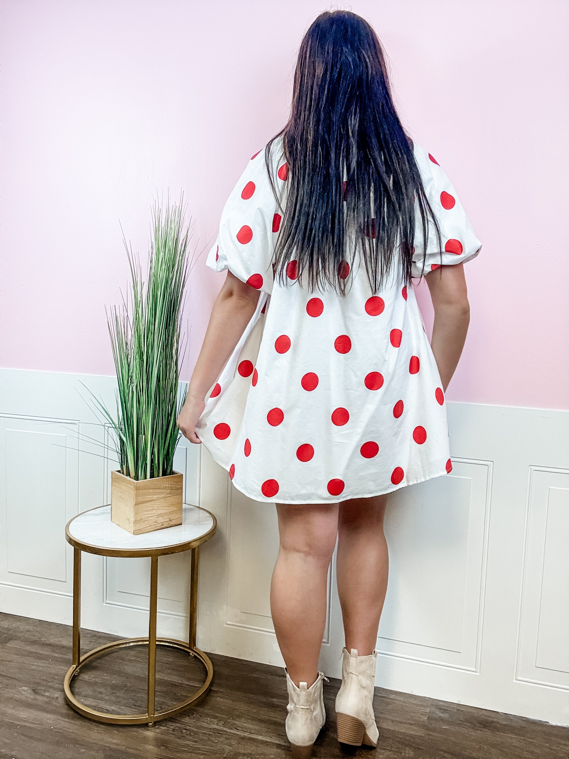 Cherry Dot Puff Sleeve Dress - Just a Small Town Girl