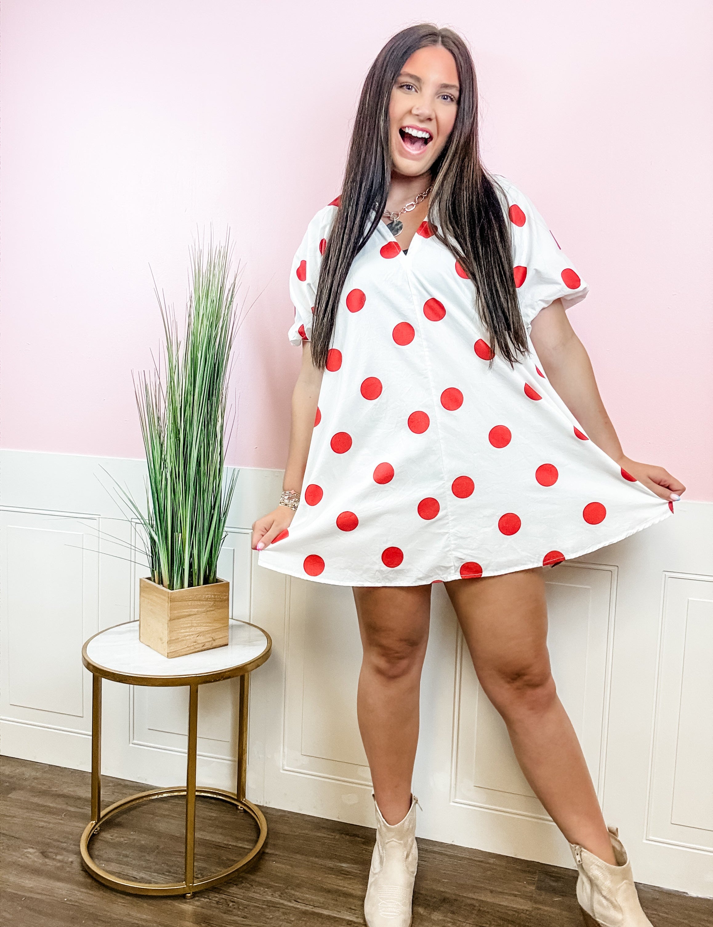 Cherry Dot Puff Sleeve Dress - Just a Small Town Girl
