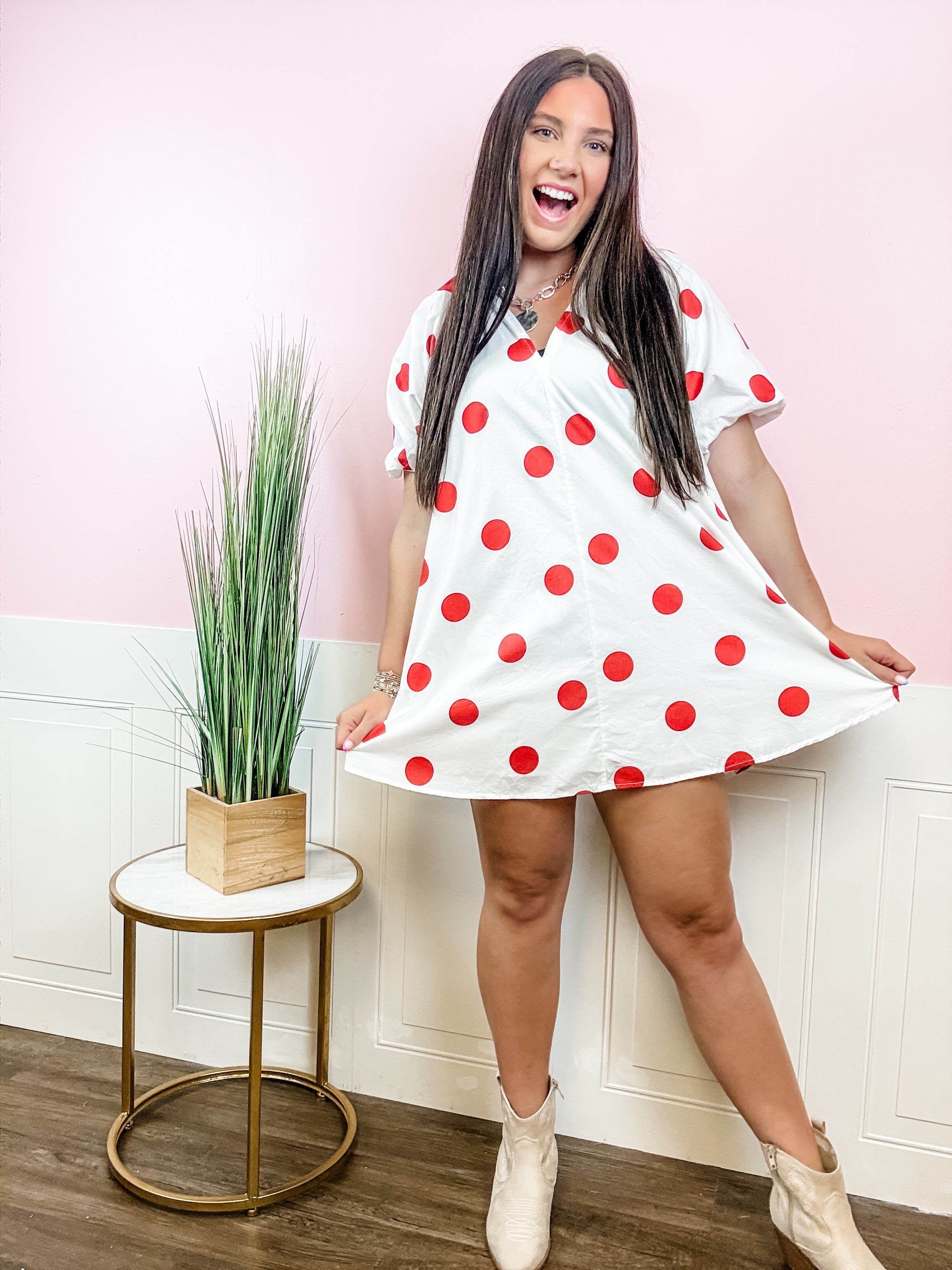 Cherry Dot Puff Sleeve Dress - Just a Small Town Girl