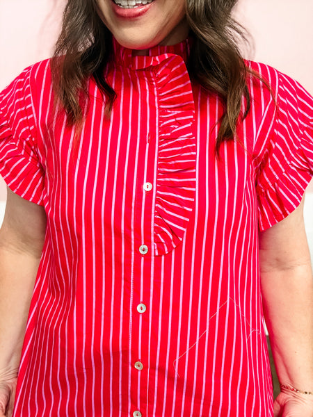 Cherry Stripe Ruffle Blouse - Just a Small Town Girl