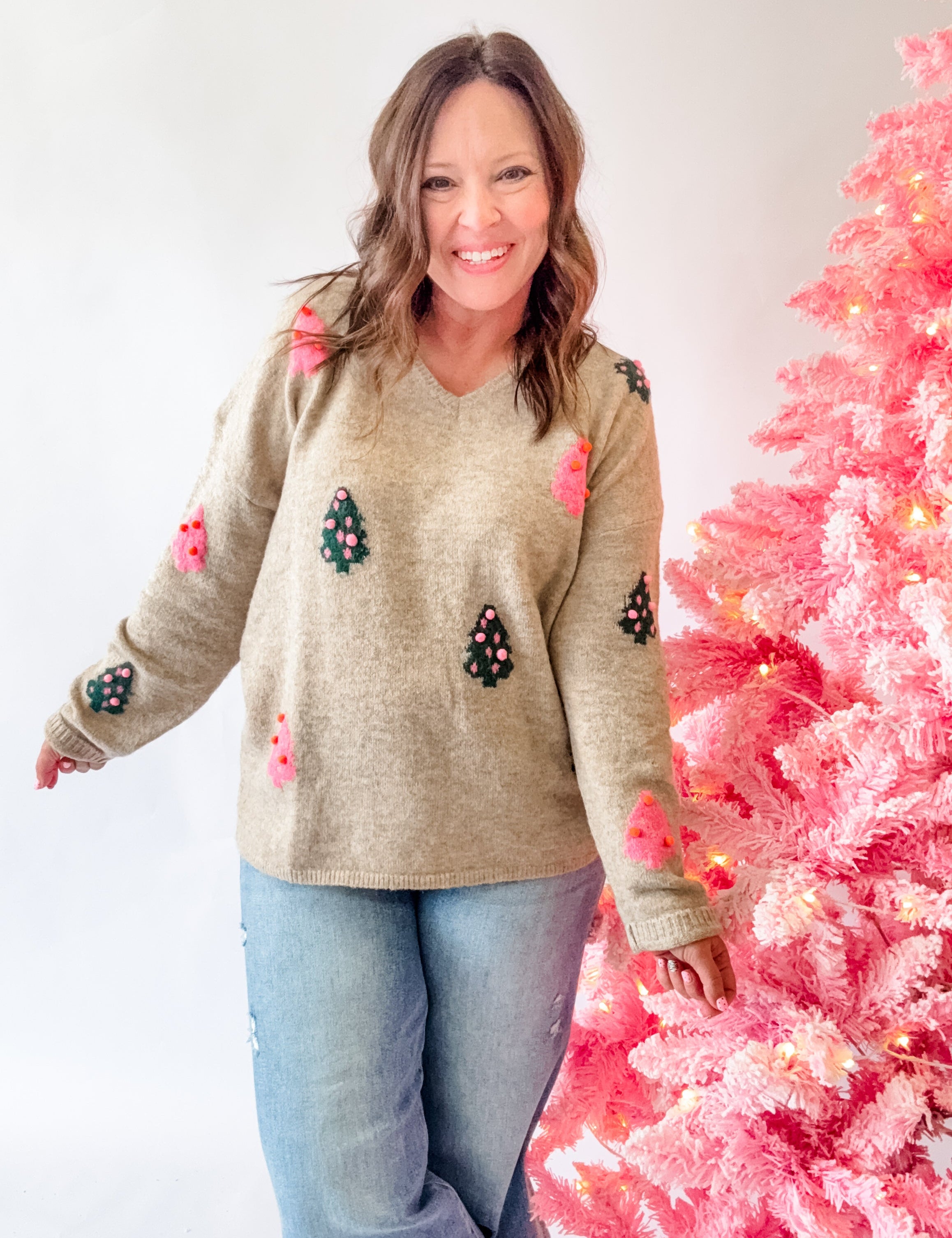 Christmas Tree Pom Pom Sweater - Just a Small Town Girl