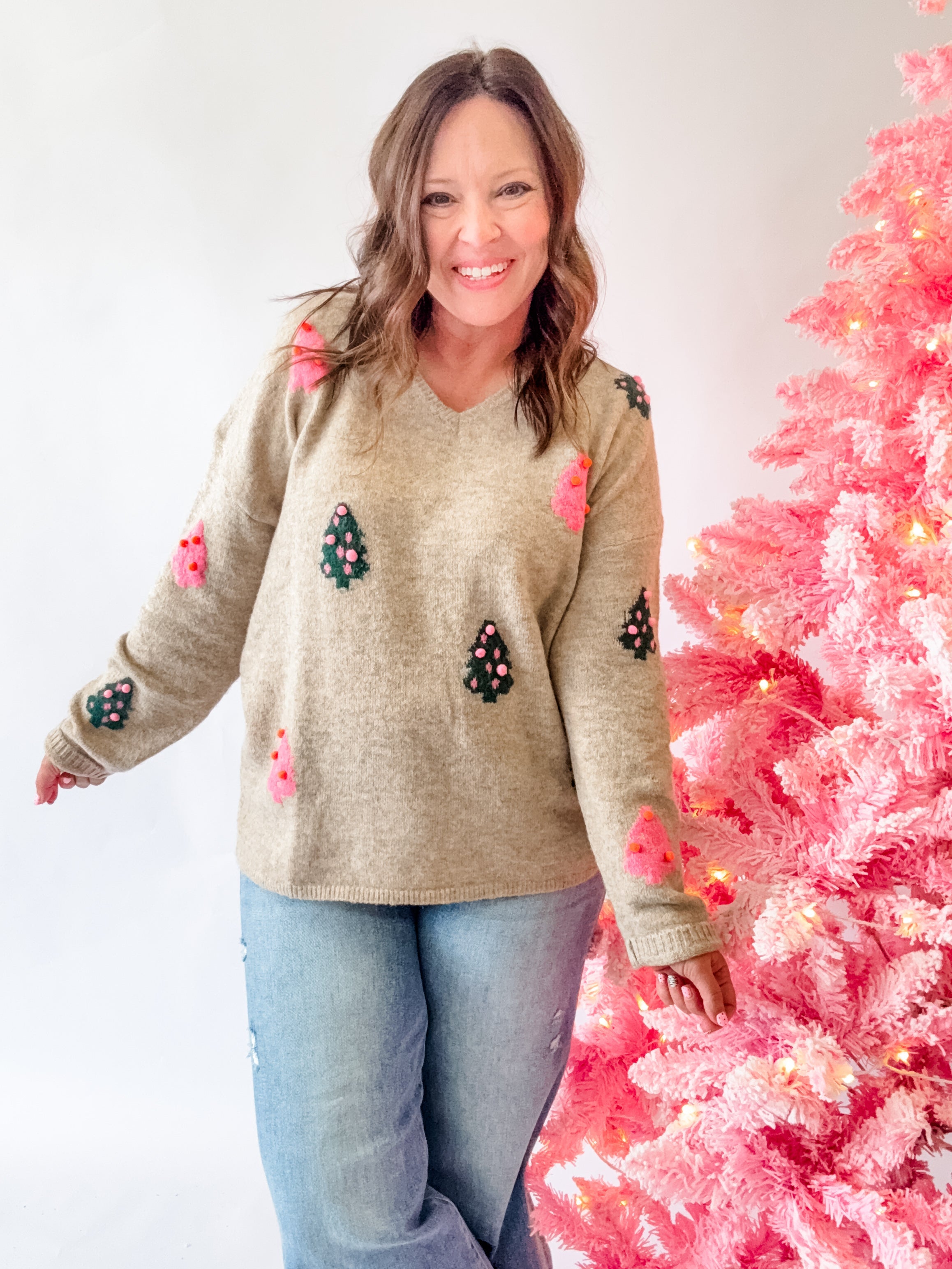 Christmas Tree Pom Pom Sweater - Just a Small Town Girl