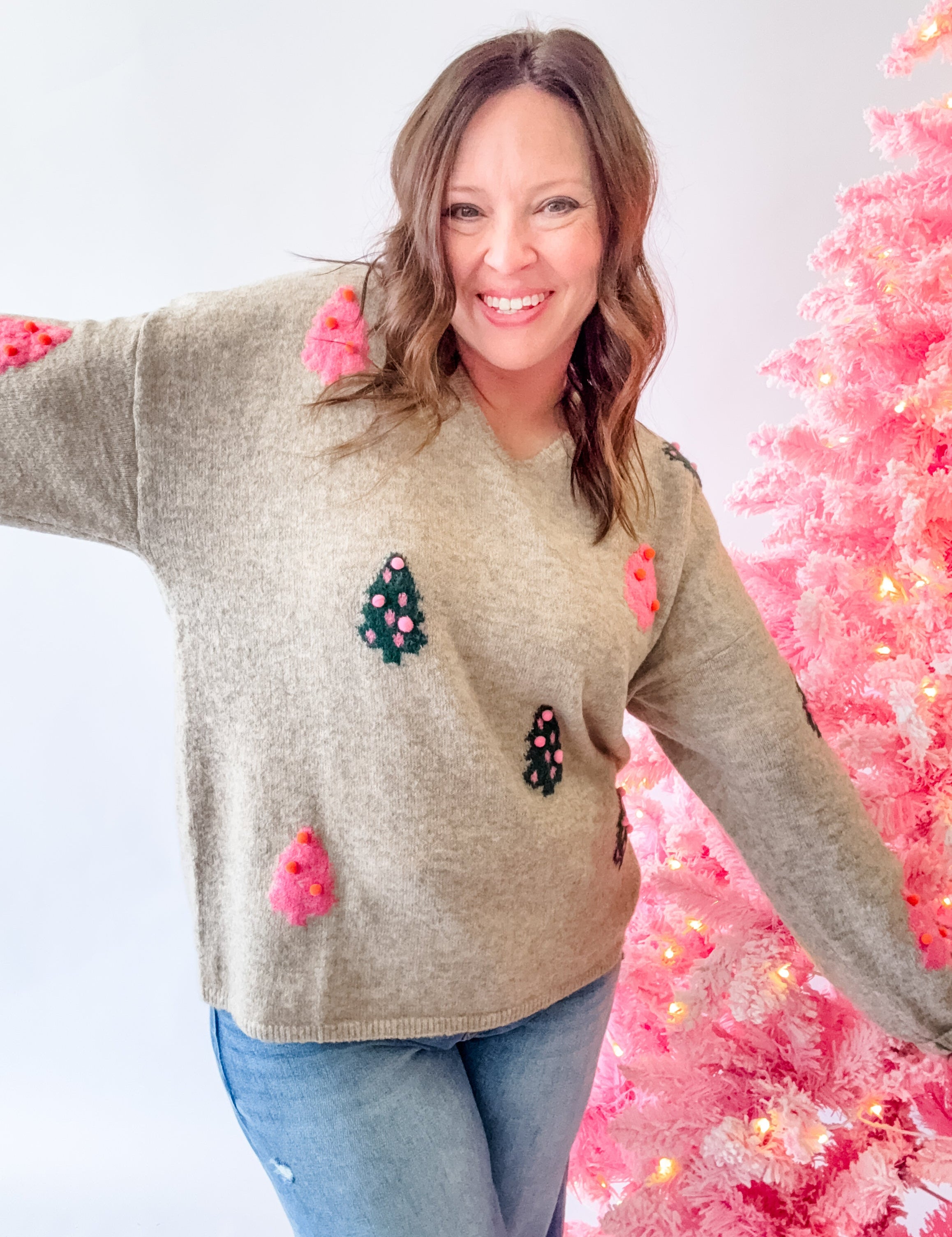 Christmas Tree Pom Pom Sweater - Just a Small Town Girl