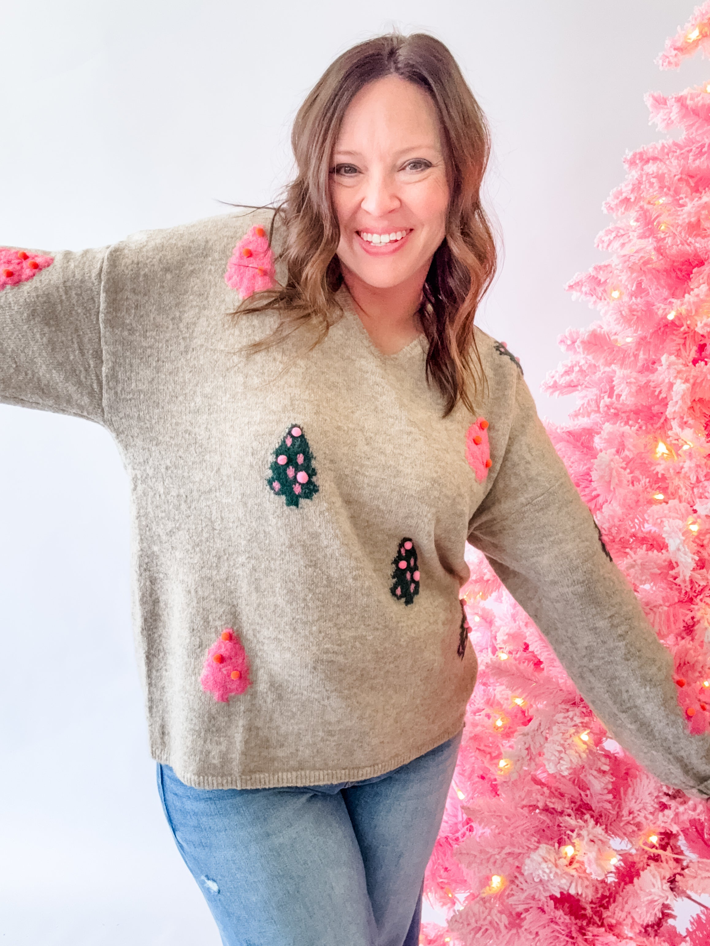Christmas Tree Pom Pom Sweater - Just a Small Town Girl