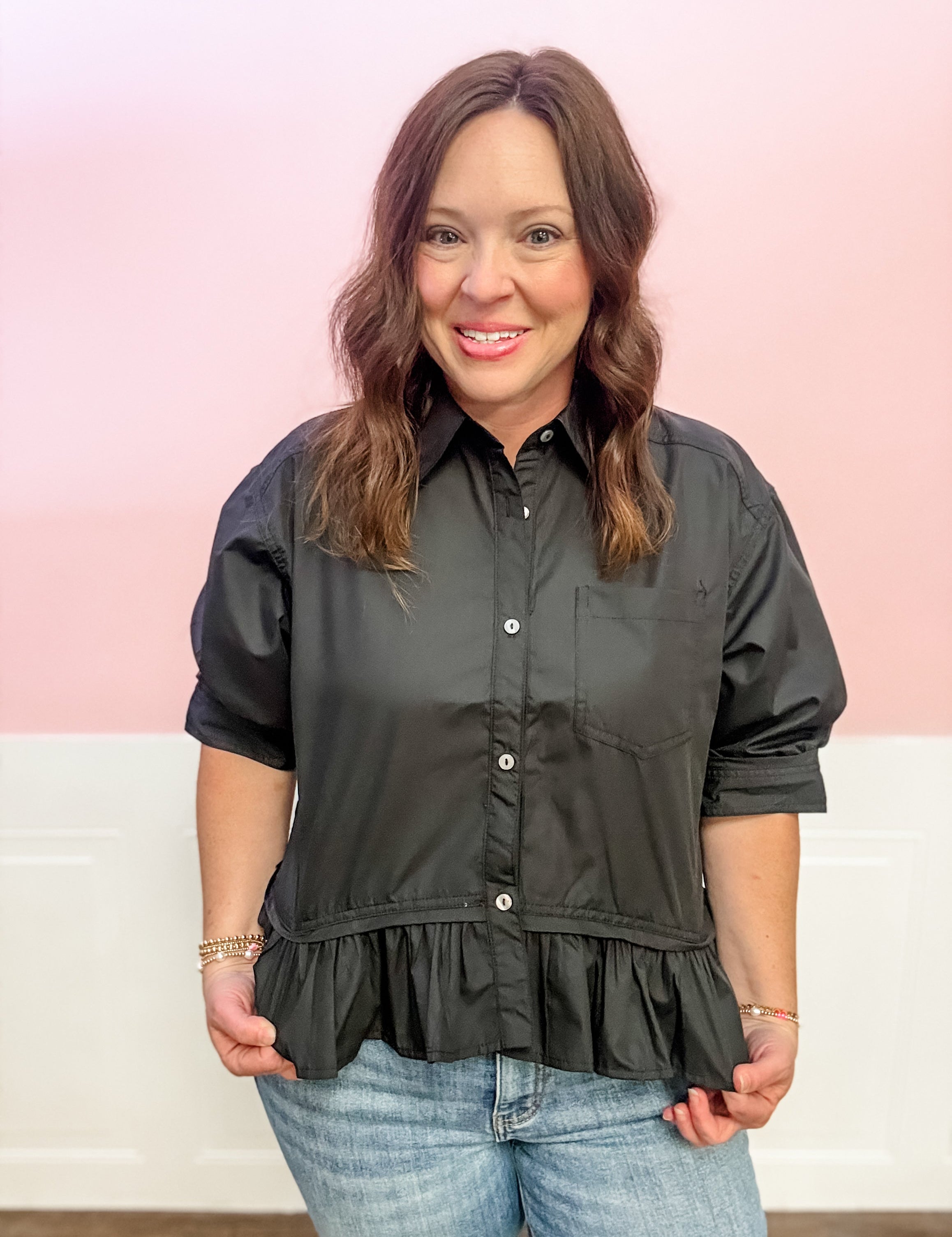 City Chic Ruffle Hem Button - Up - Just a Small Town Girl