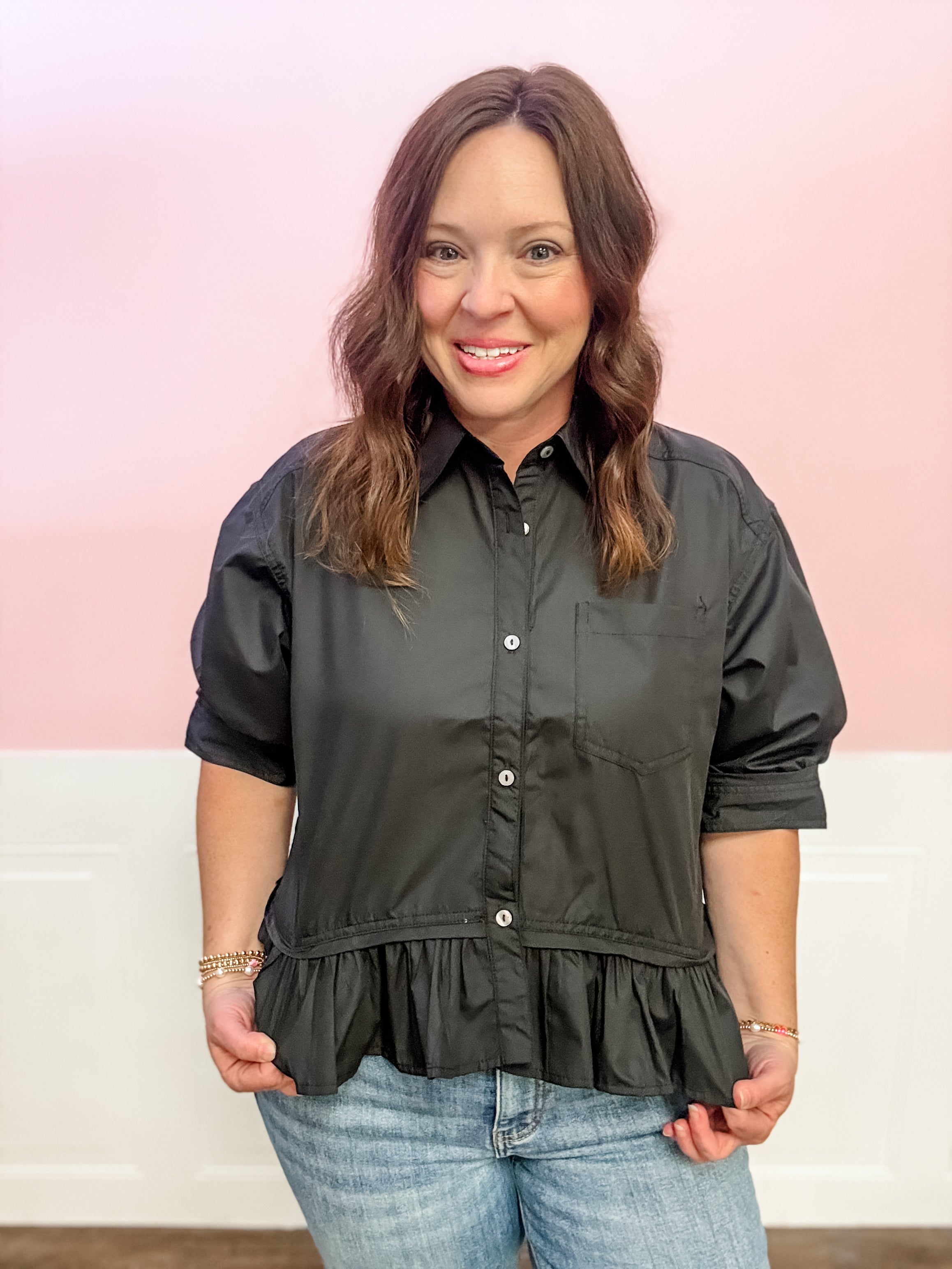 City Chic Ruffle Hem Button - Up - Just a Small Town Girl