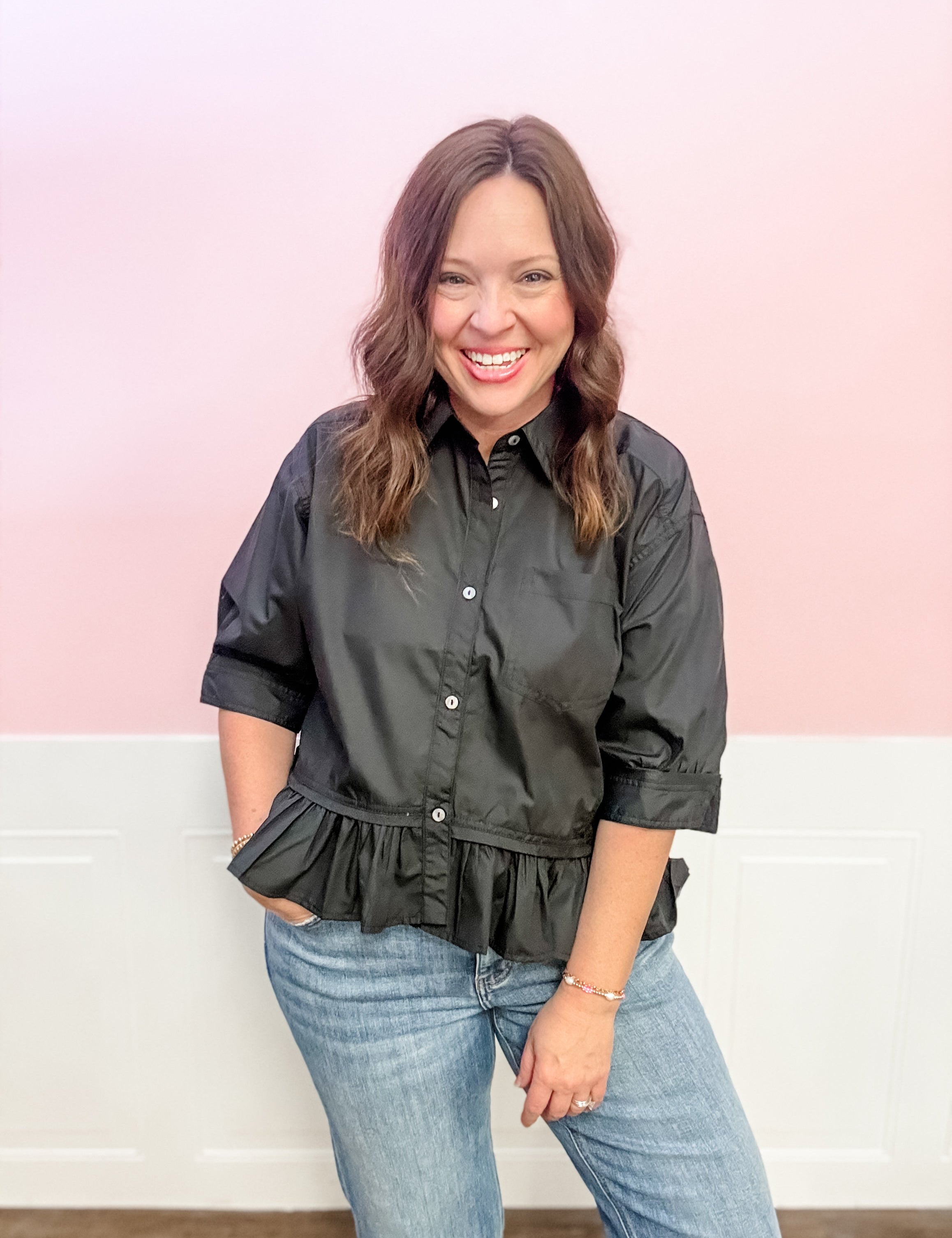 City Chic Ruffle Hem Button - Up - Just a Small Town Girl