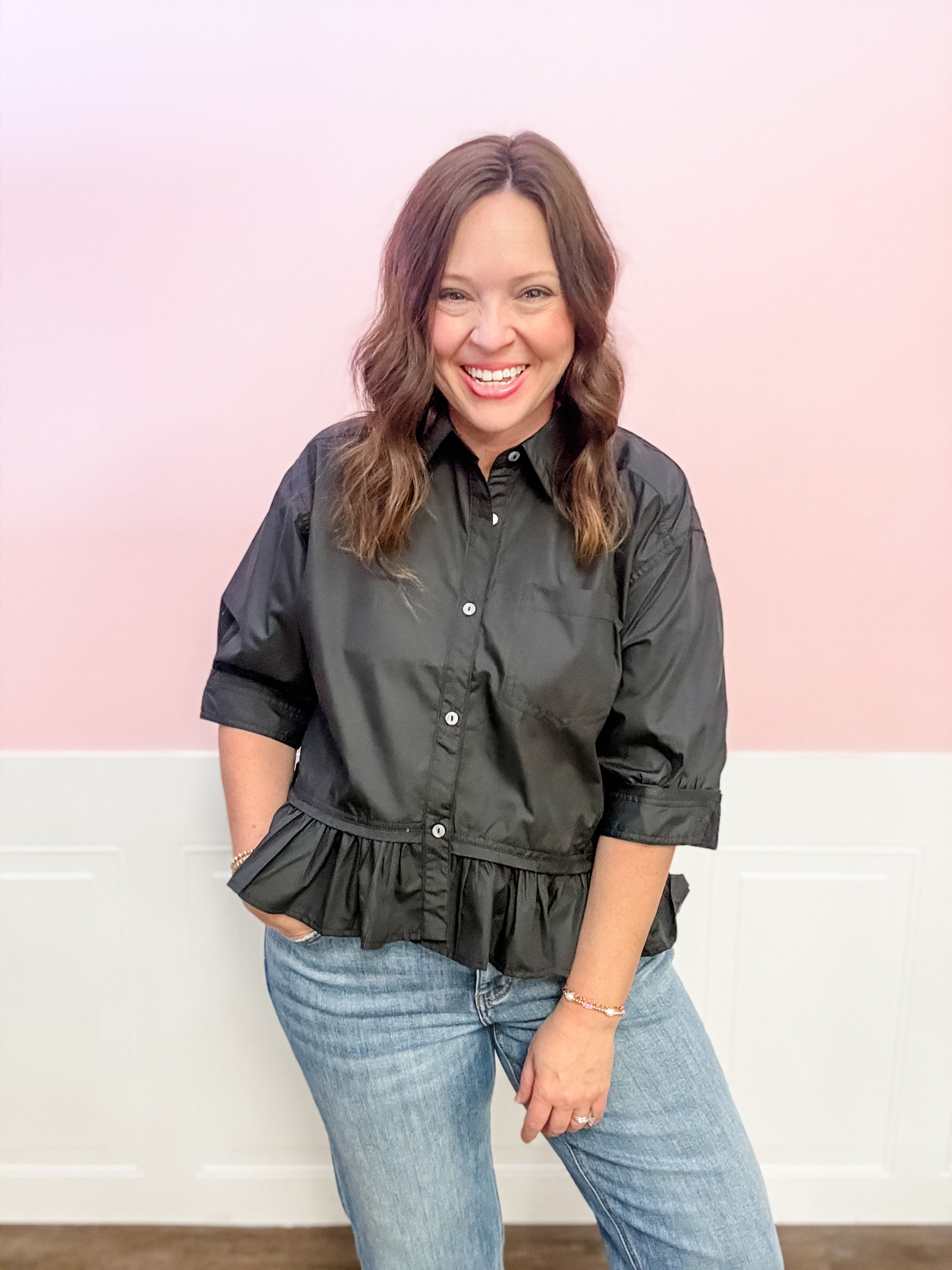 City Chic Ruffle Hem Button - Up - Just a Small Town Girl