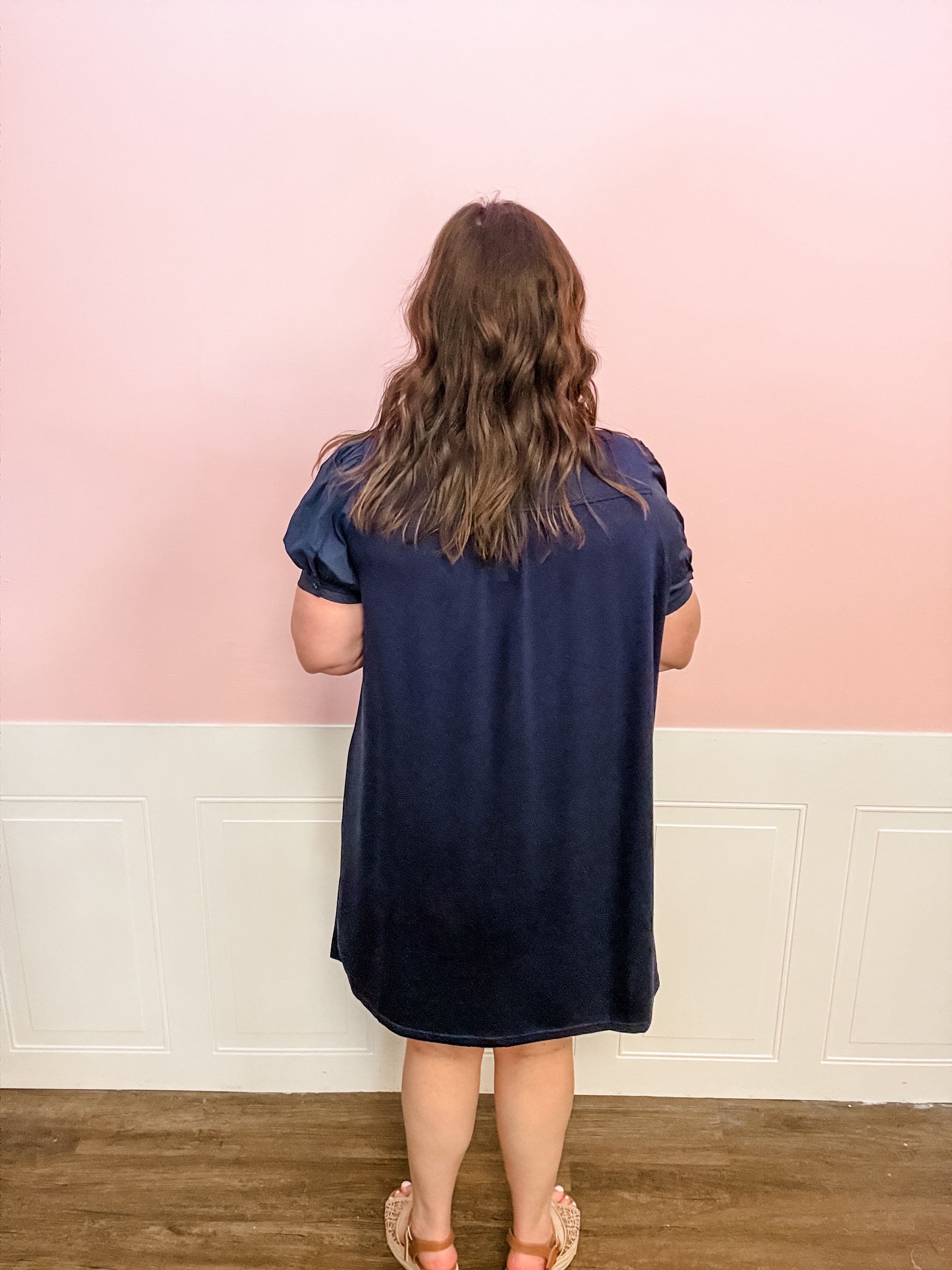 Classic Charm Navy Dress - Just a Small Town Girl