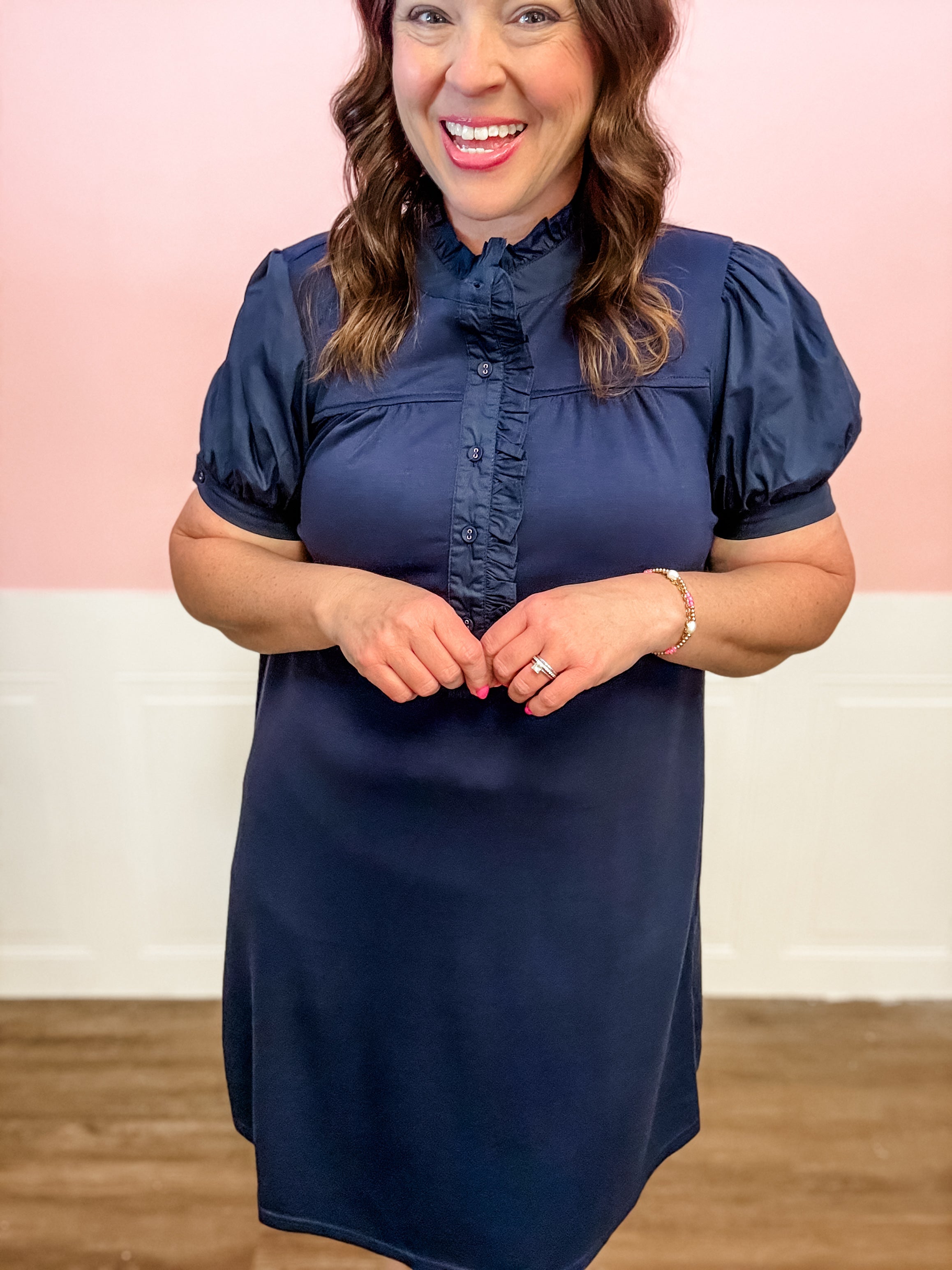 Classic Charm Navy Dress - Just a Small Town Girl