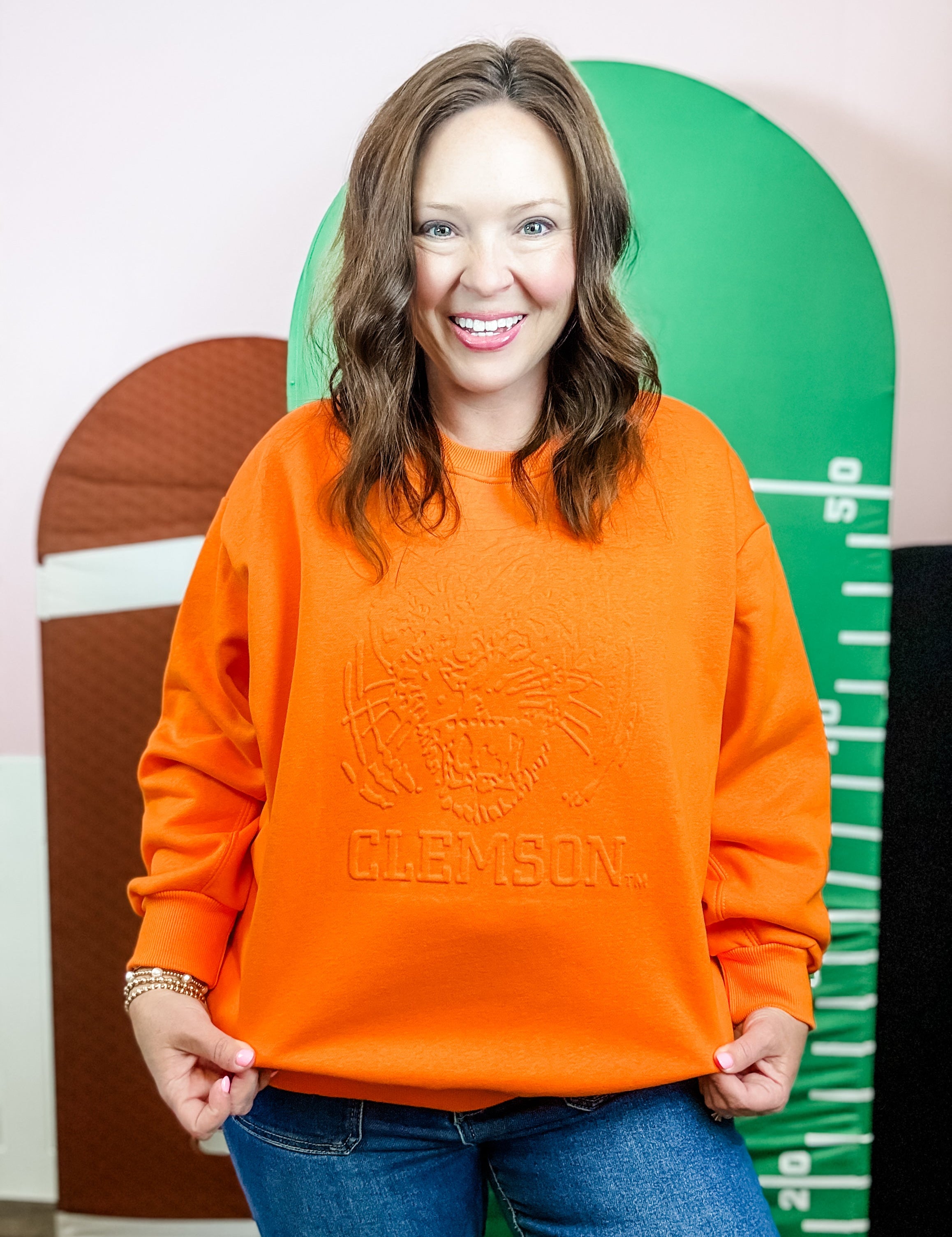 Clemson Tiger Head Orange Sweatshirt - Just a Small Town Girl