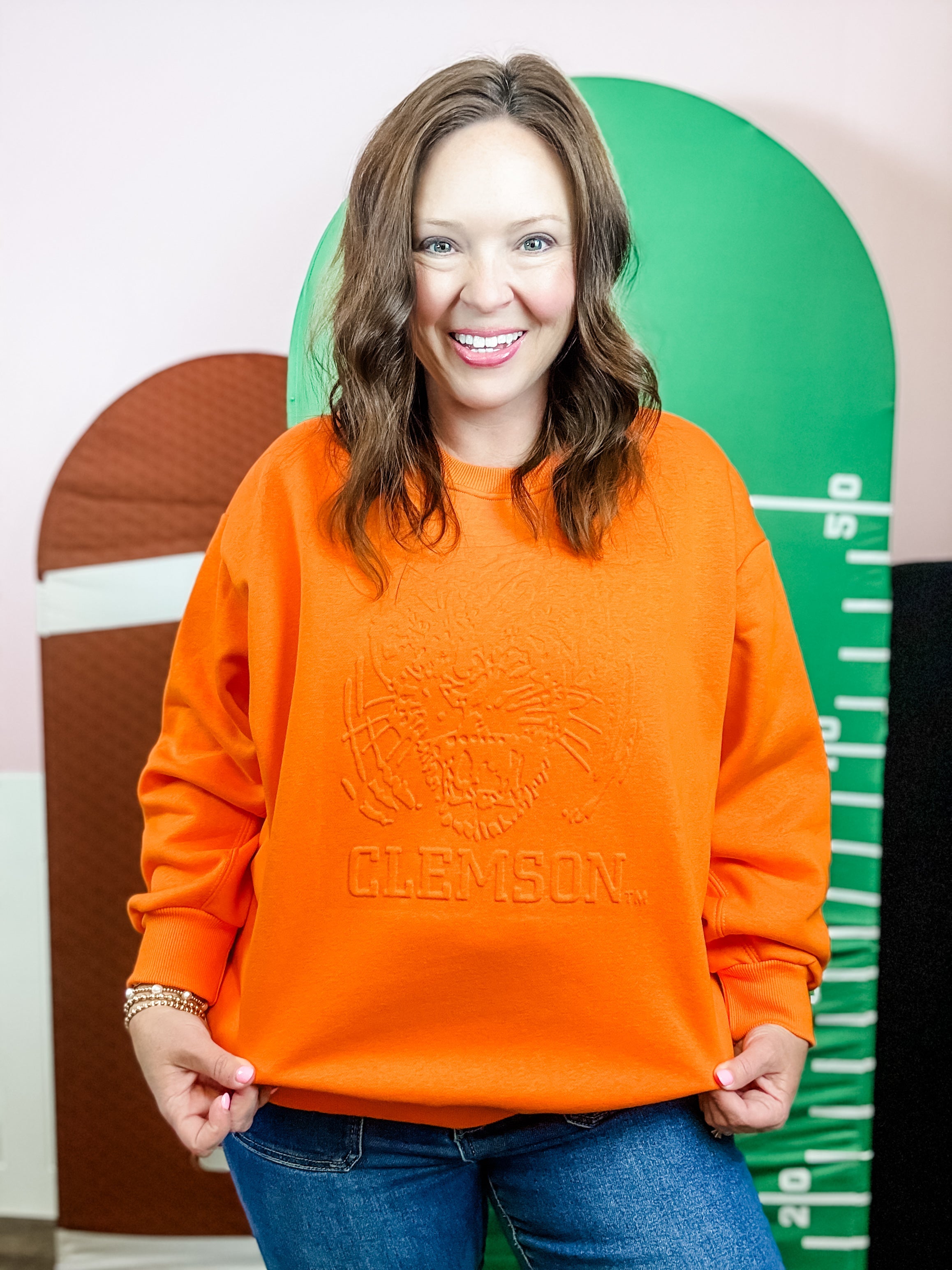 Clemson Tiger Head Orange Sweatshirt - Just a Small Town Girl