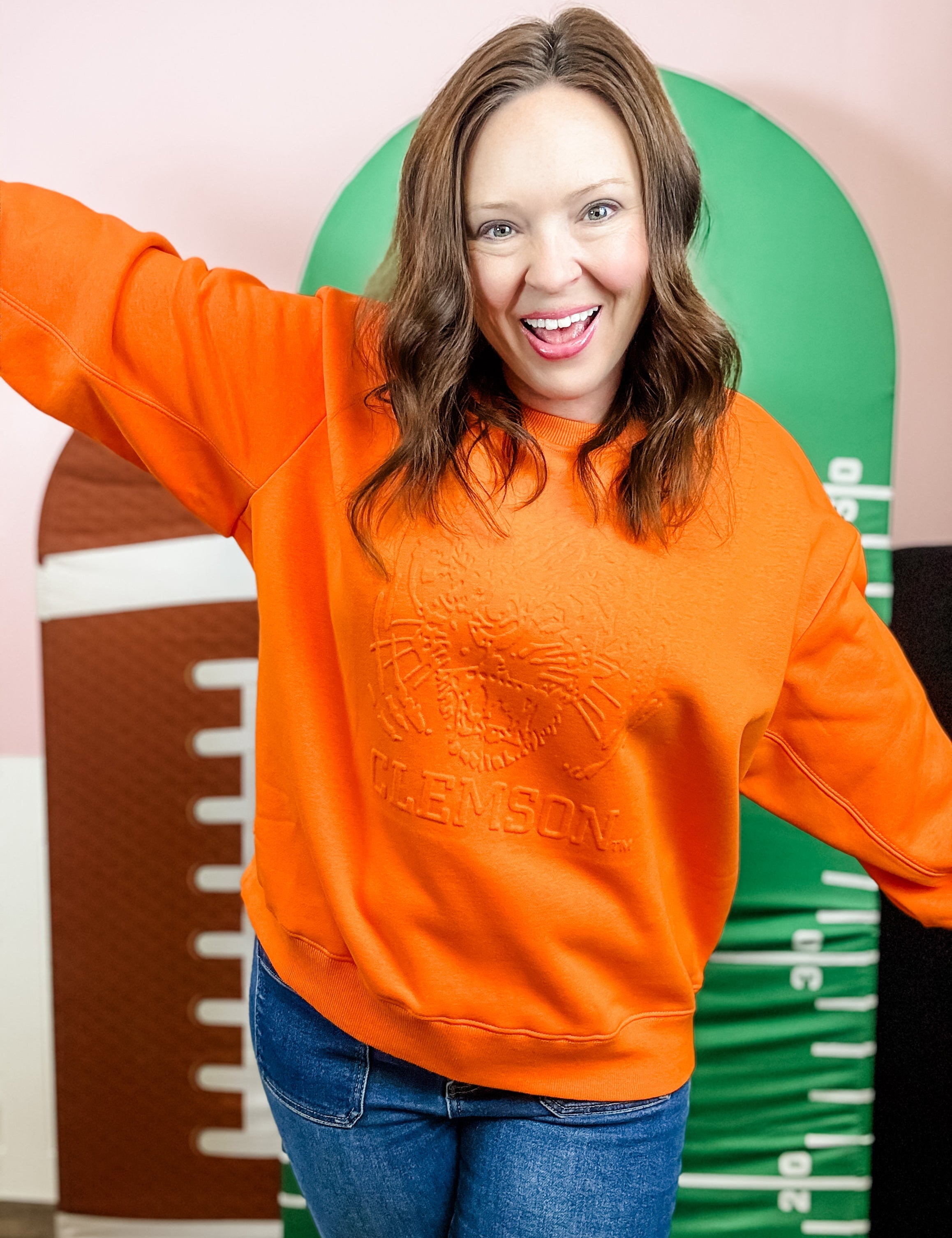 Clemson Tiger Head Orange Sweatshirt - Just a Small Town Girl