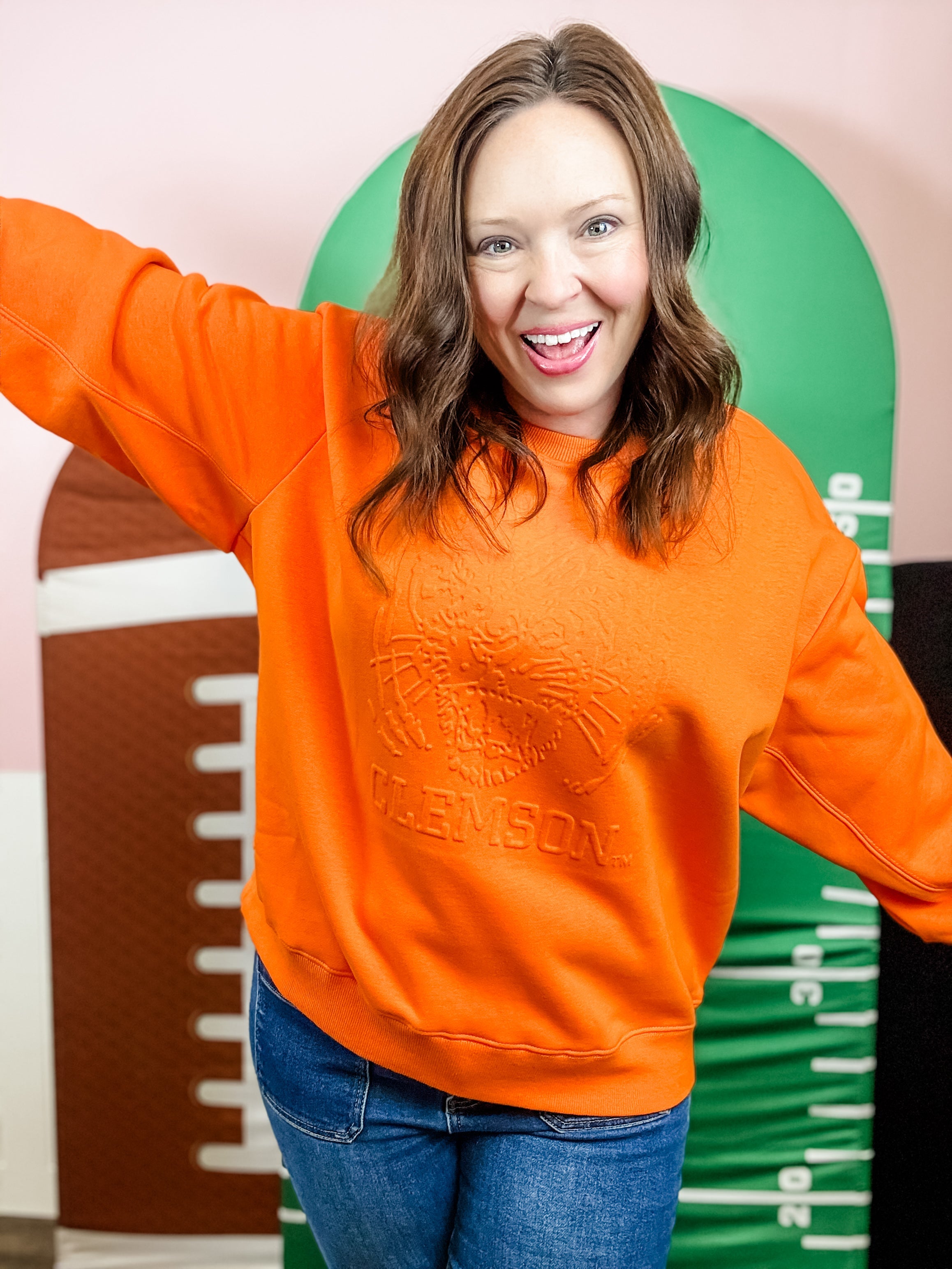 Clemson Tiger Head Orange Sweatshirt - Just a Small Town Girl