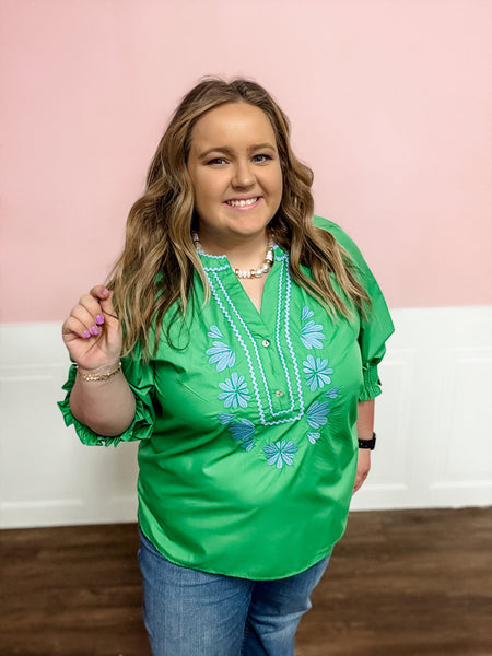 Clover Lane Embroidered Blouse: Plus - Just a Small Town Girl