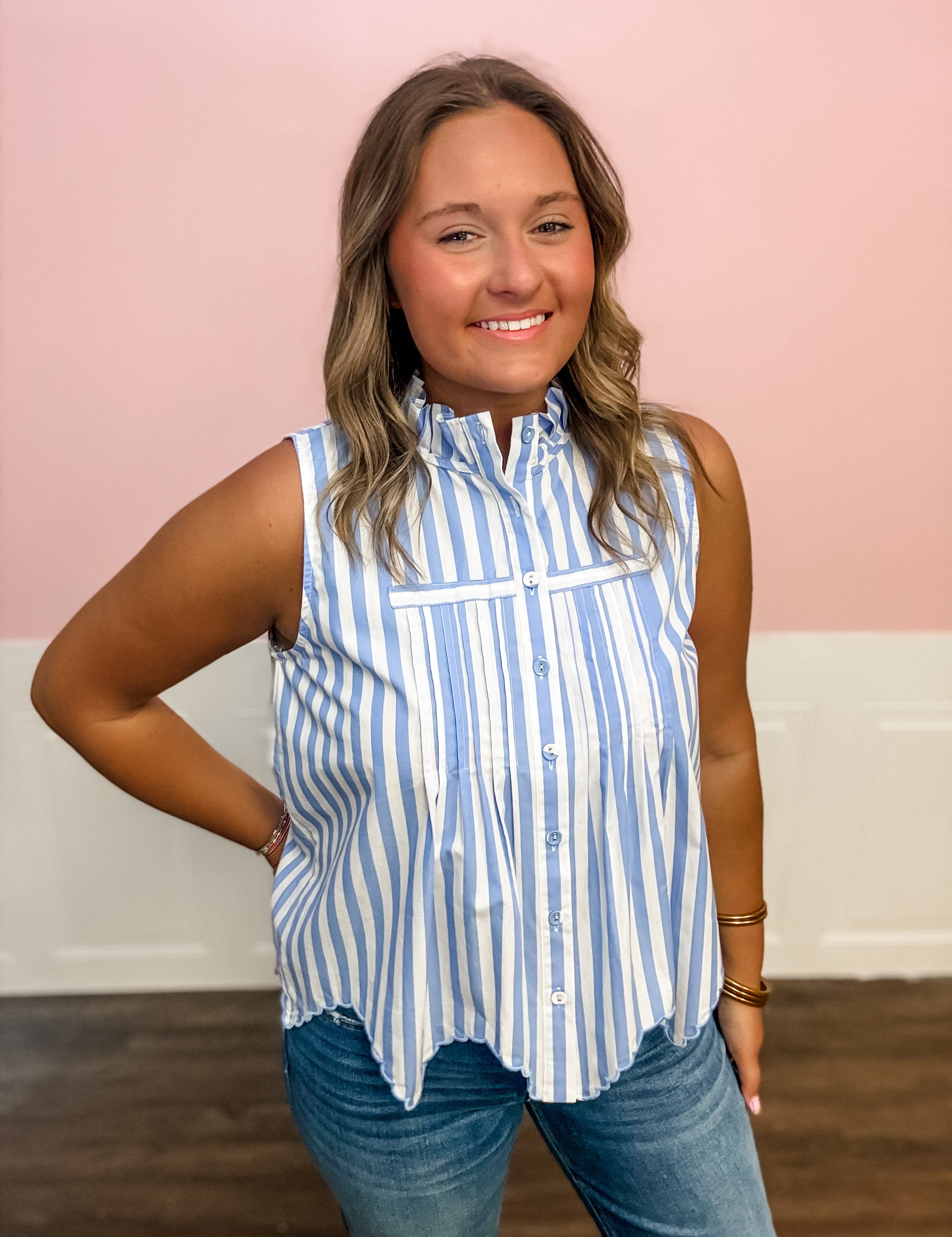Coastal Breeze Stripe Button - Up Top - Just a Small Town Girl
