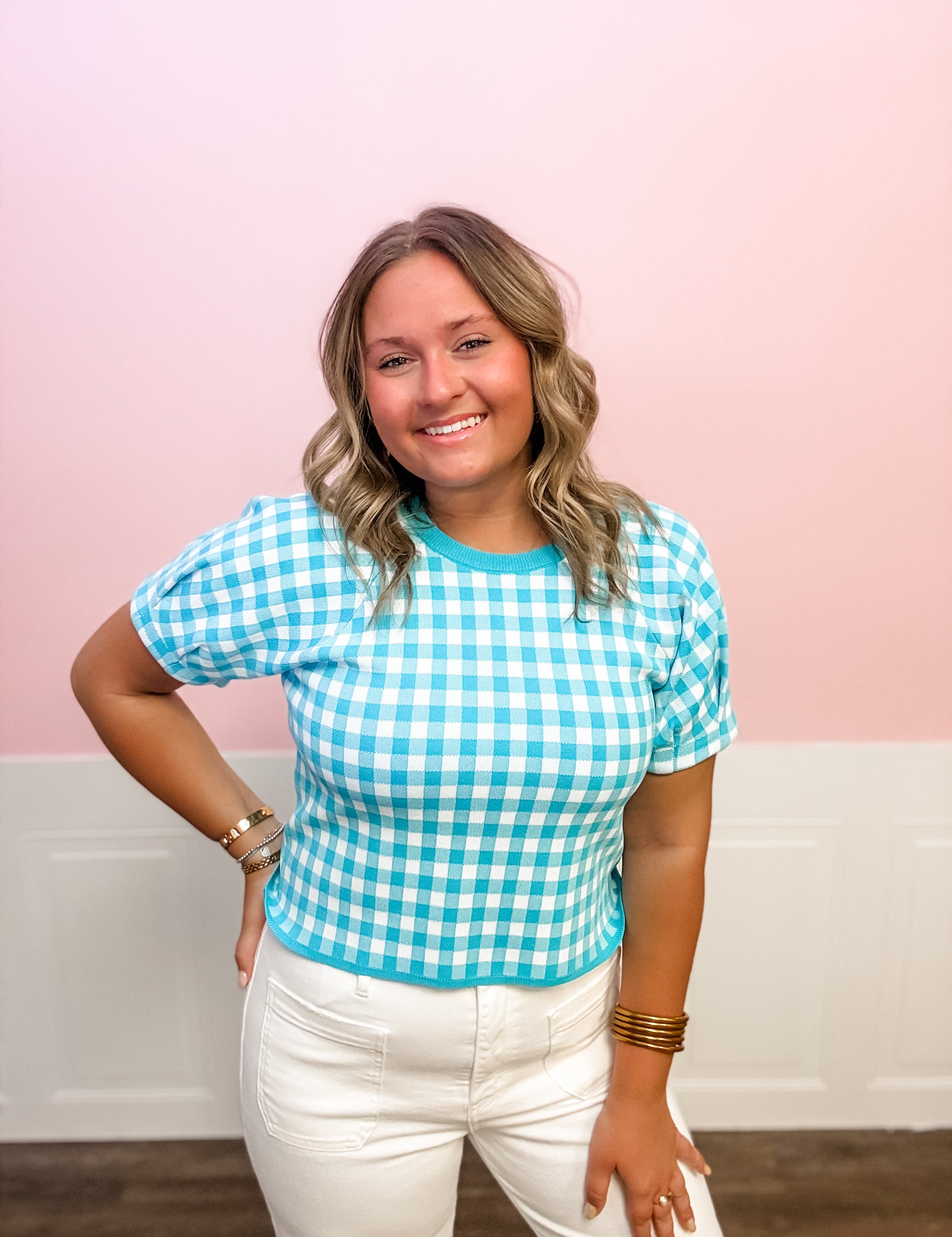 Coastal Check Knit Top - Just a Small Town Girl