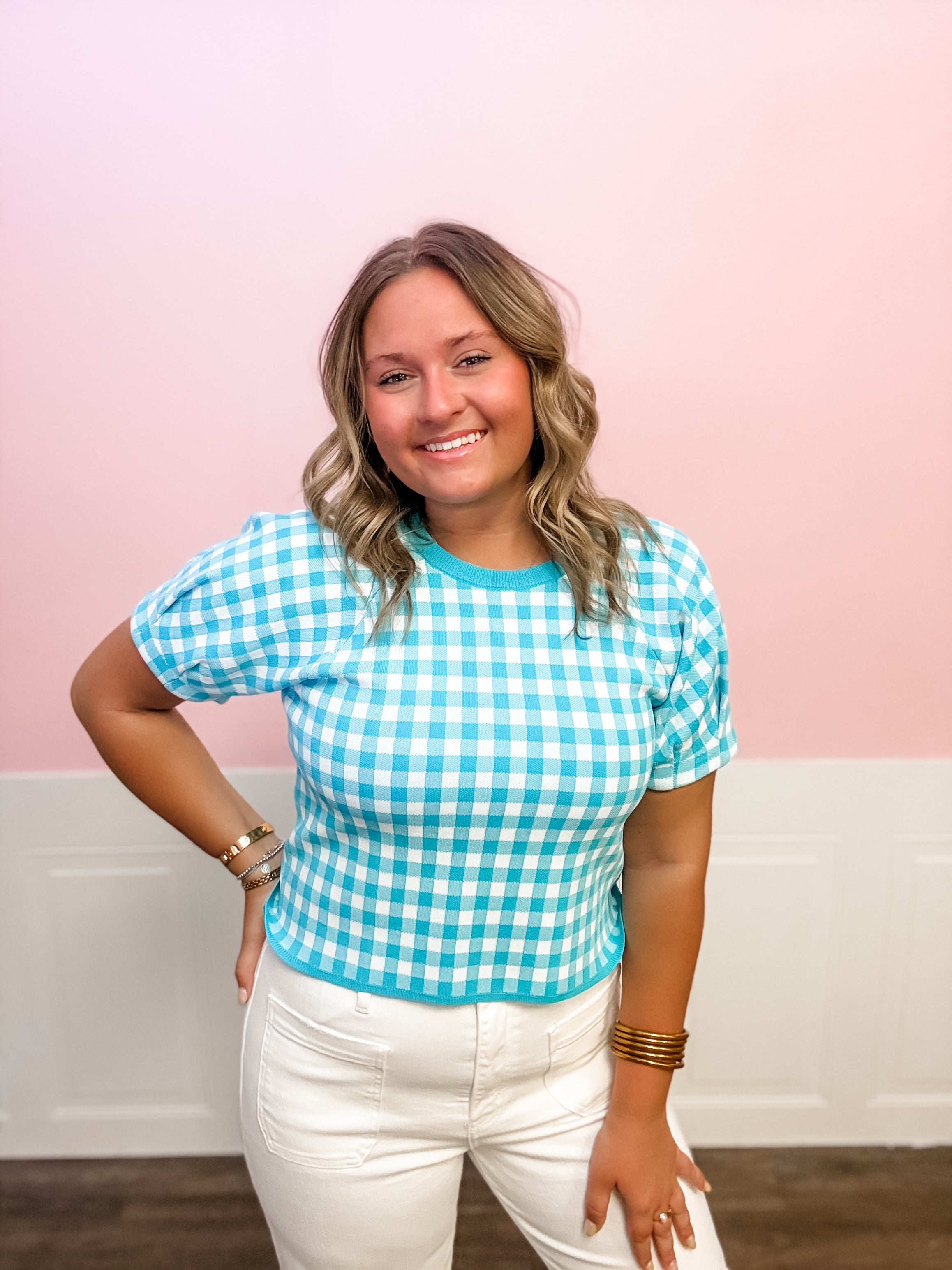 Coastal Check Knit Top - Just a Small Town Girl