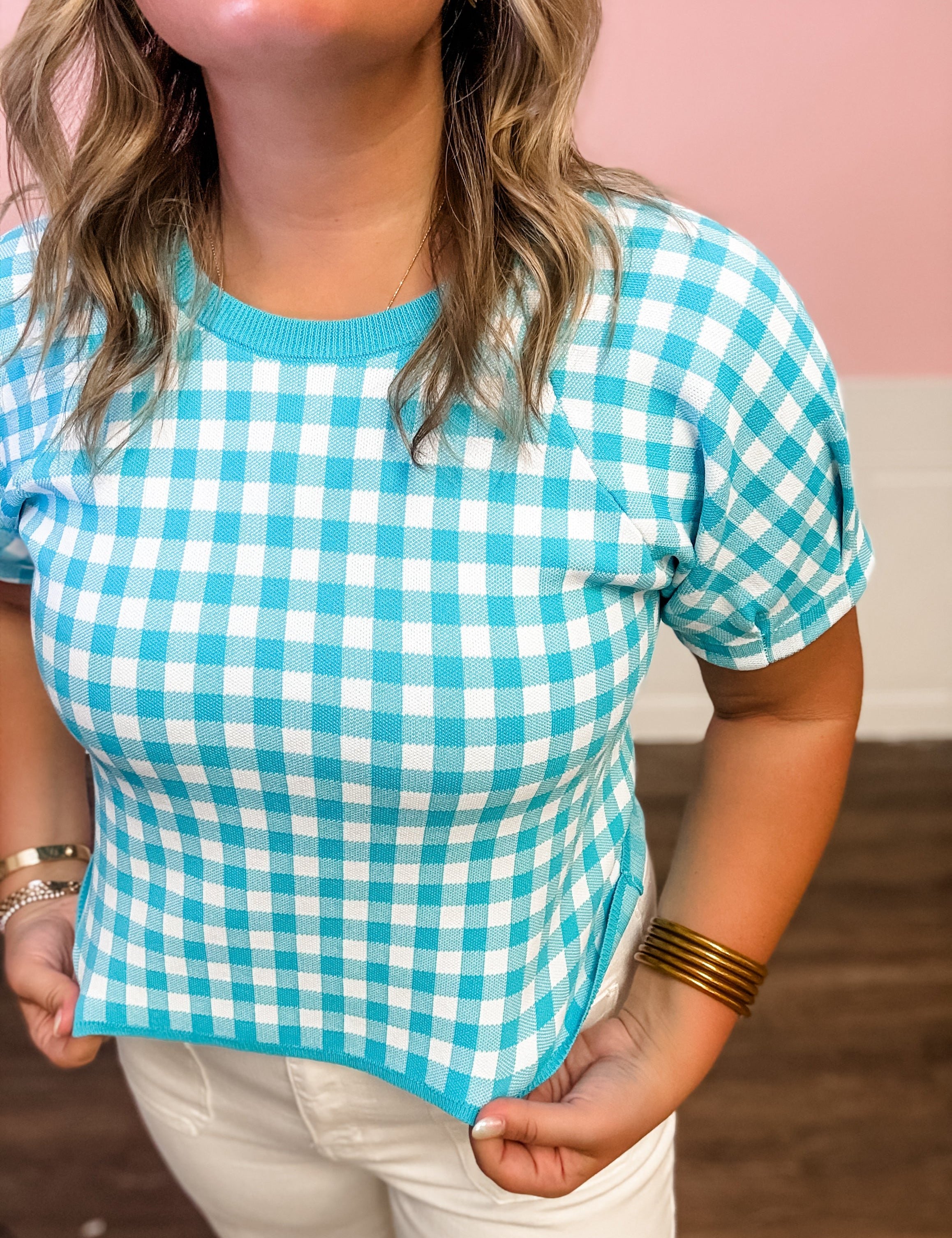 Coastal Check Knit Top - Just a Small Town Girl