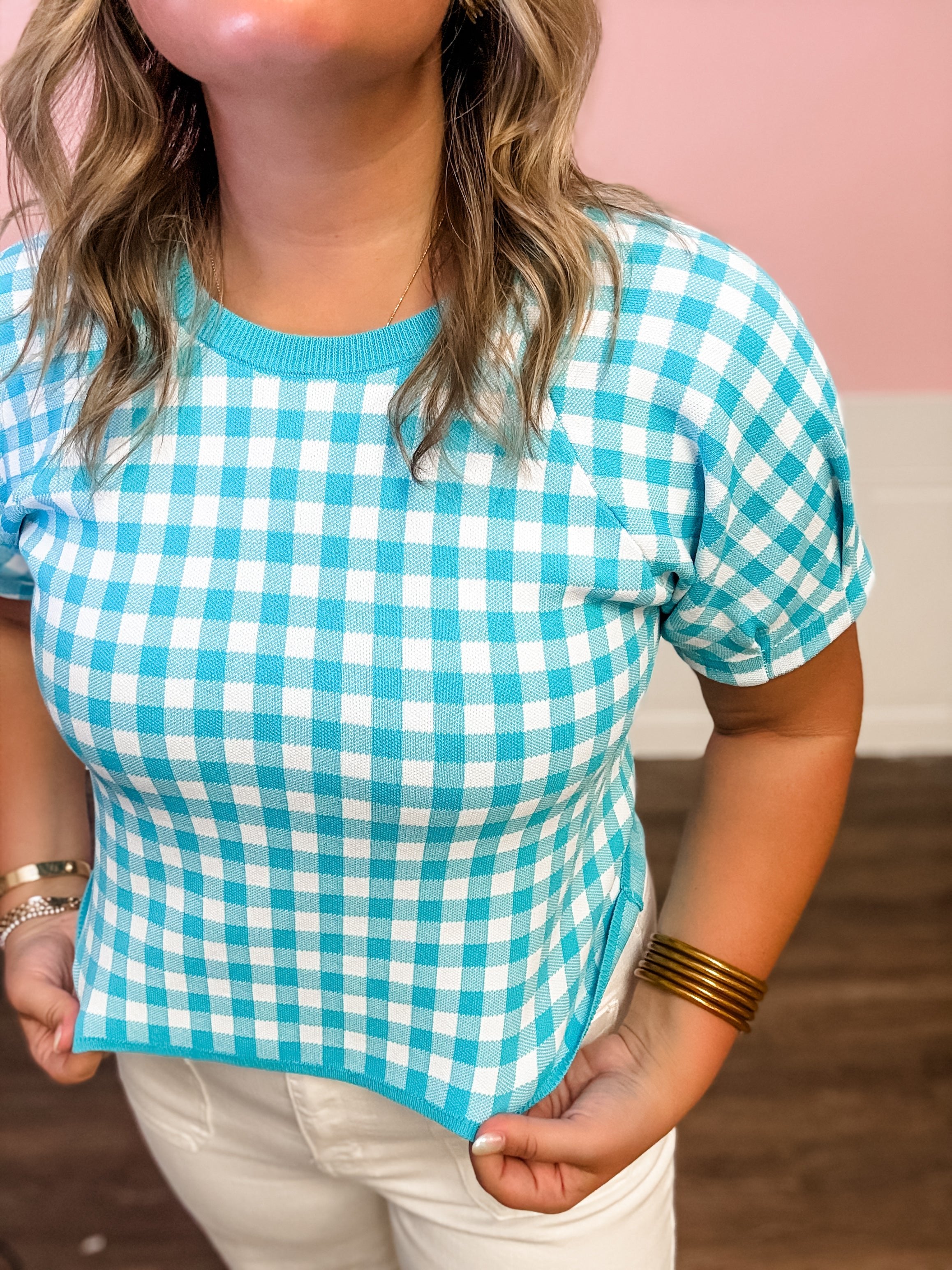 Coastal Check Knit Top - Just a Small Town Girl