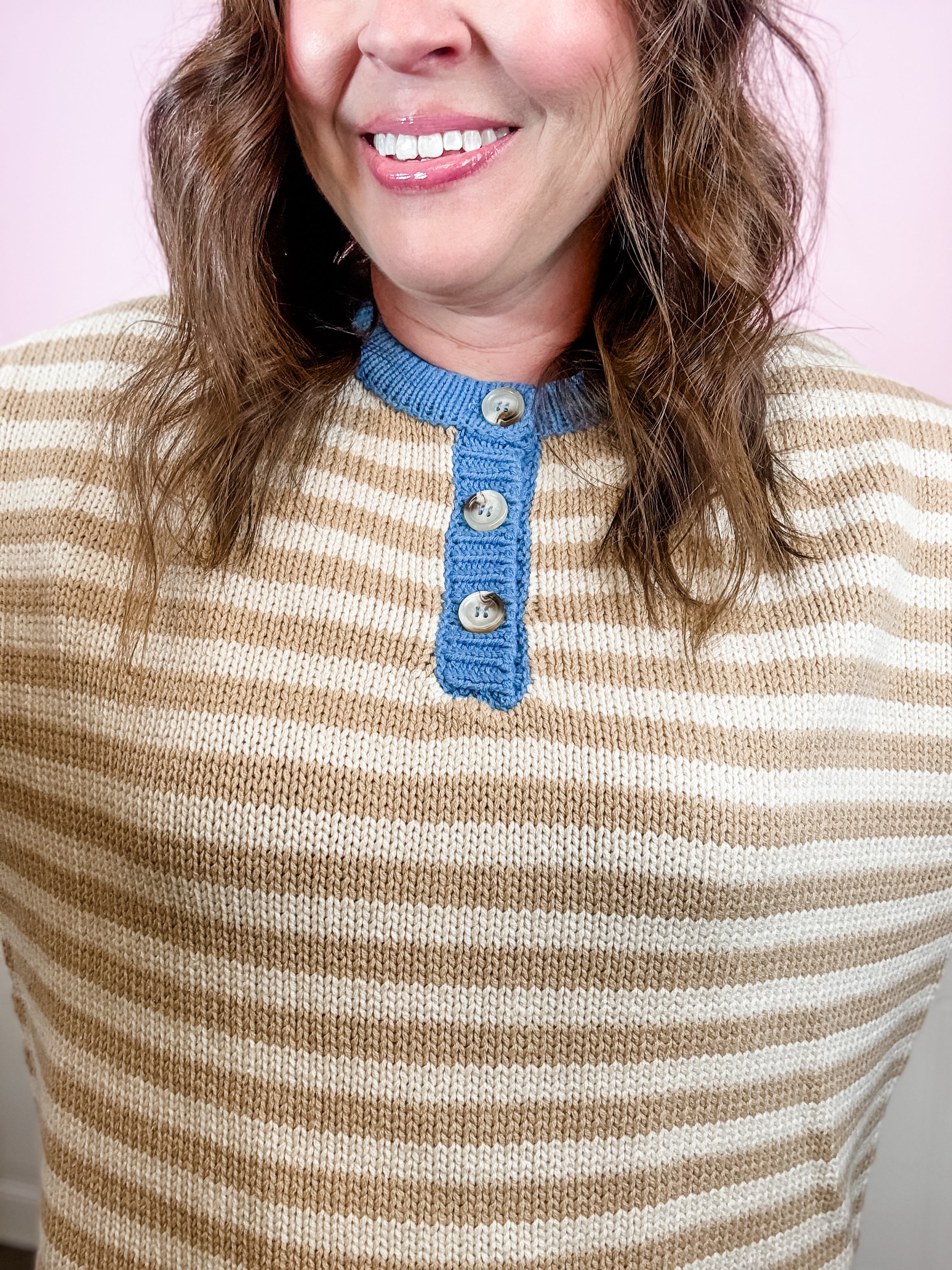Colorblock Striped Henley Sweater - Just a Small Town Girl