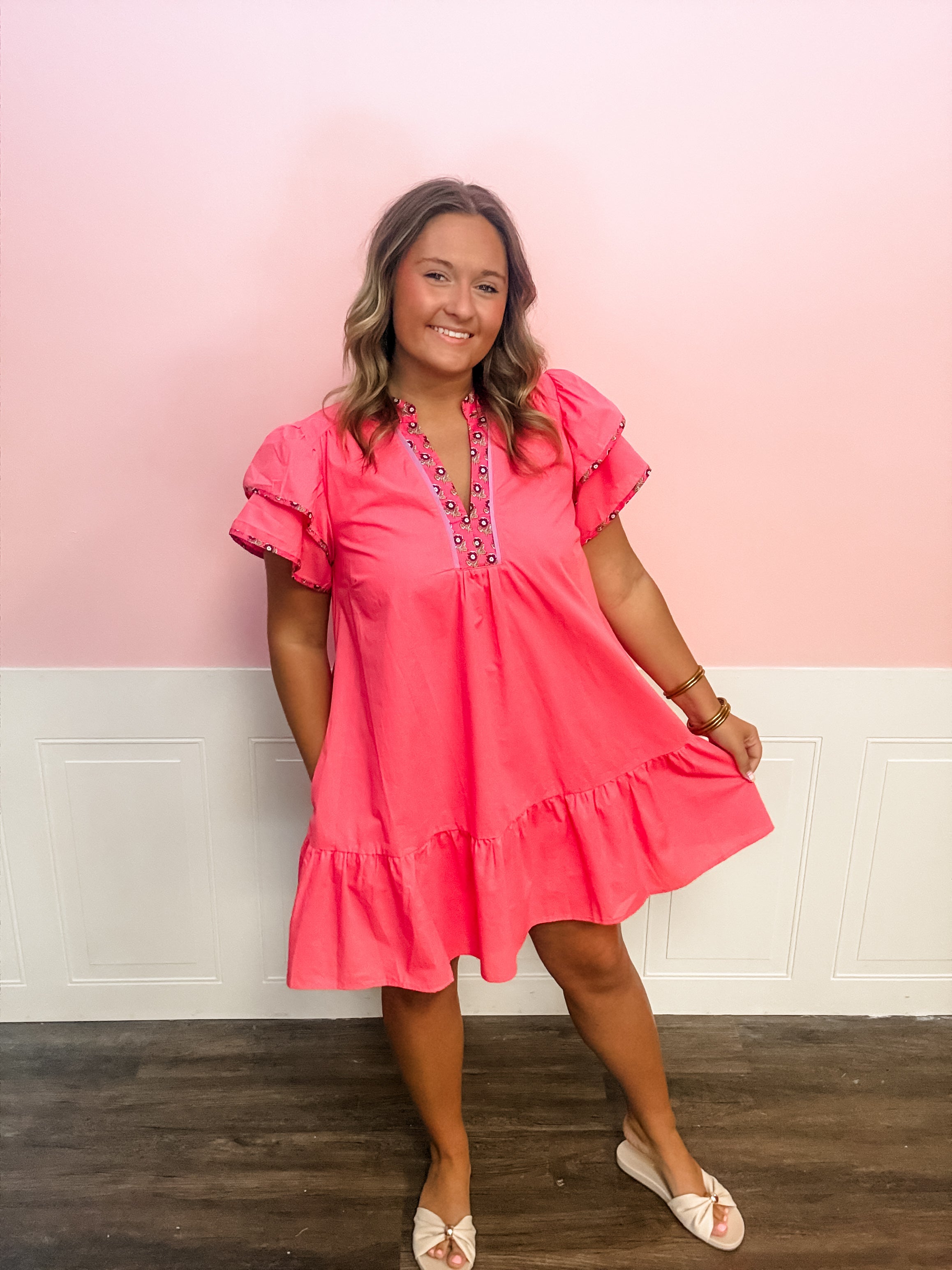 Coral Bloom Flutter Dress - Just a Small Town Girl