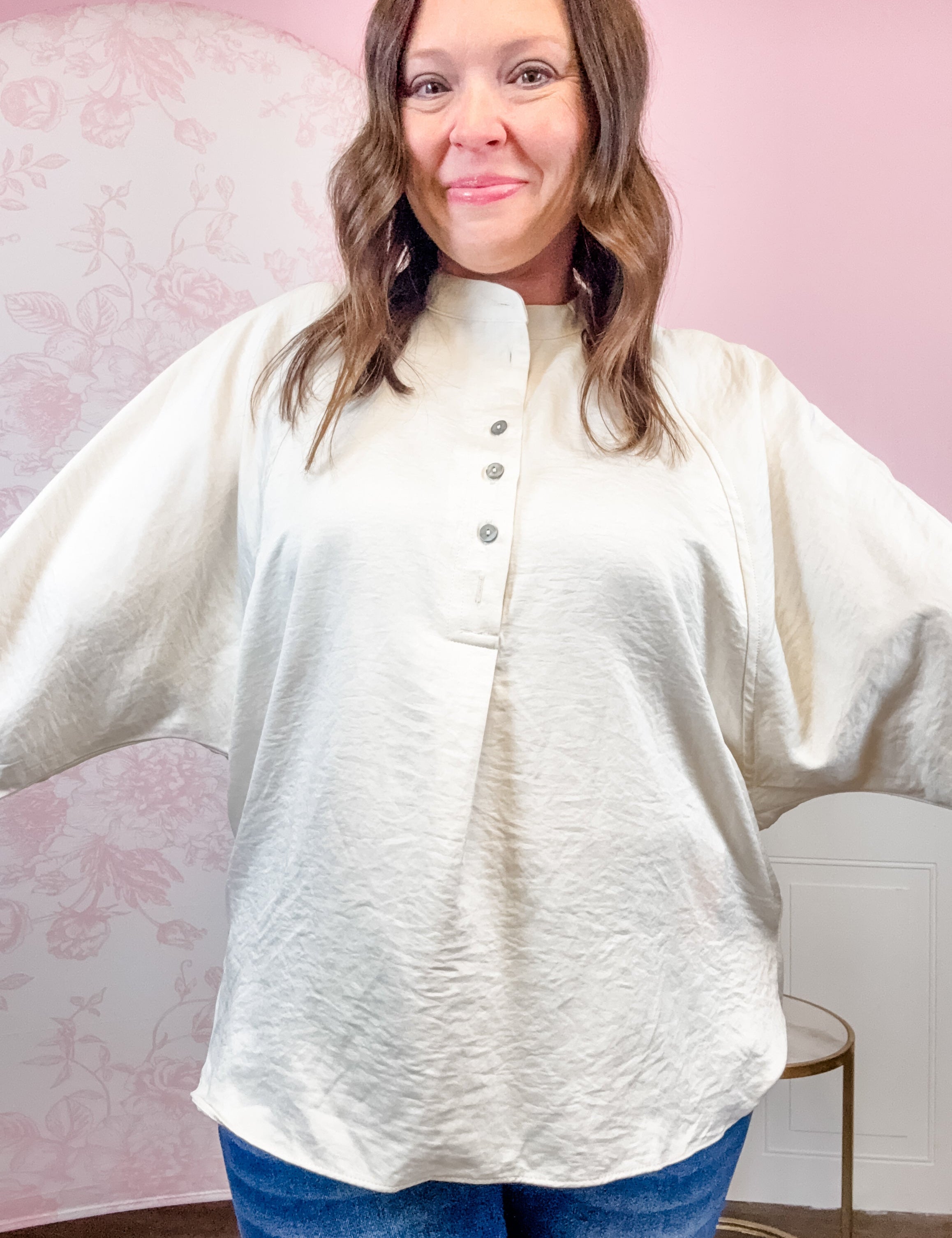 Cream Button-Neck Blouse - Just a Small Town Girl