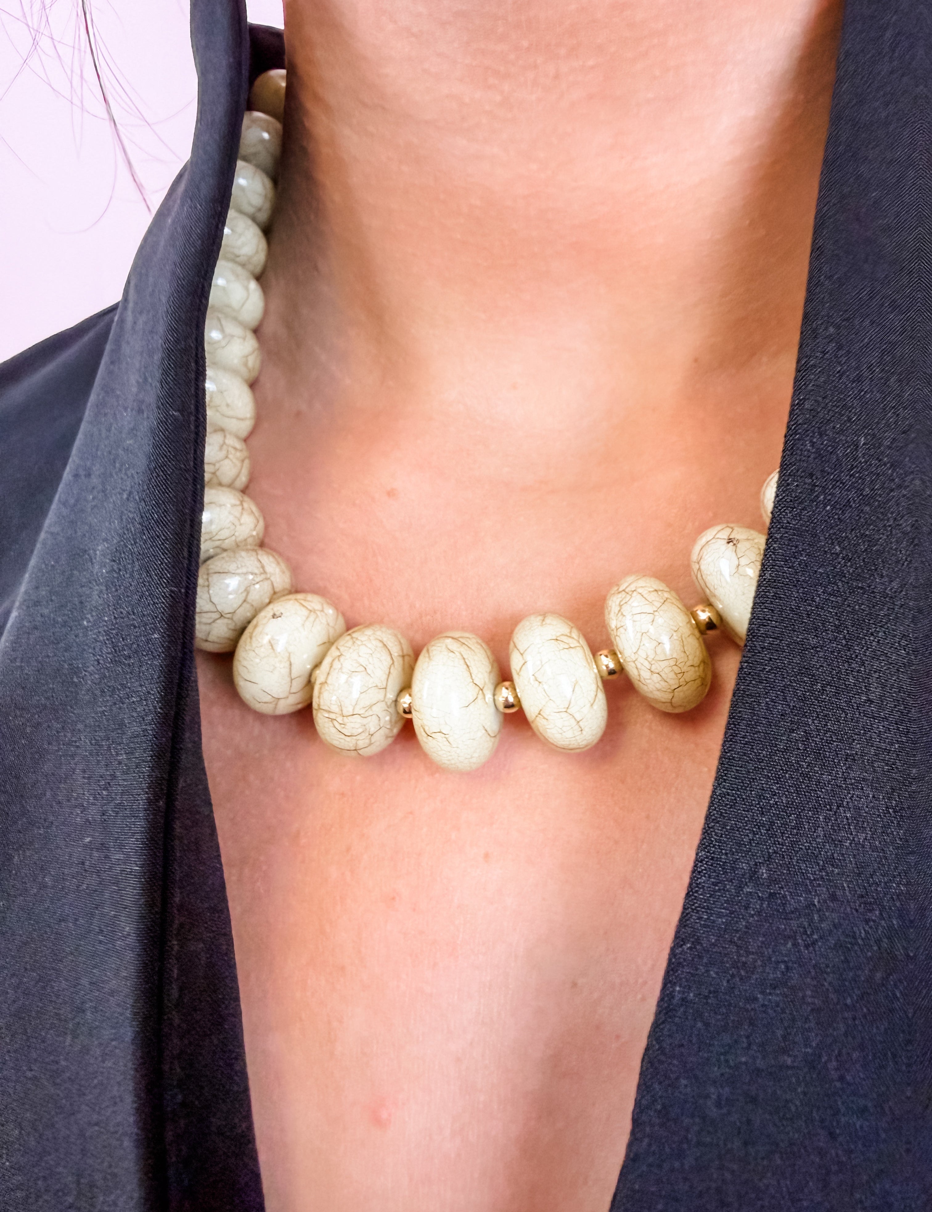 Cream Crackle Rondelle Bead Necklace - Just a Small Town Girl