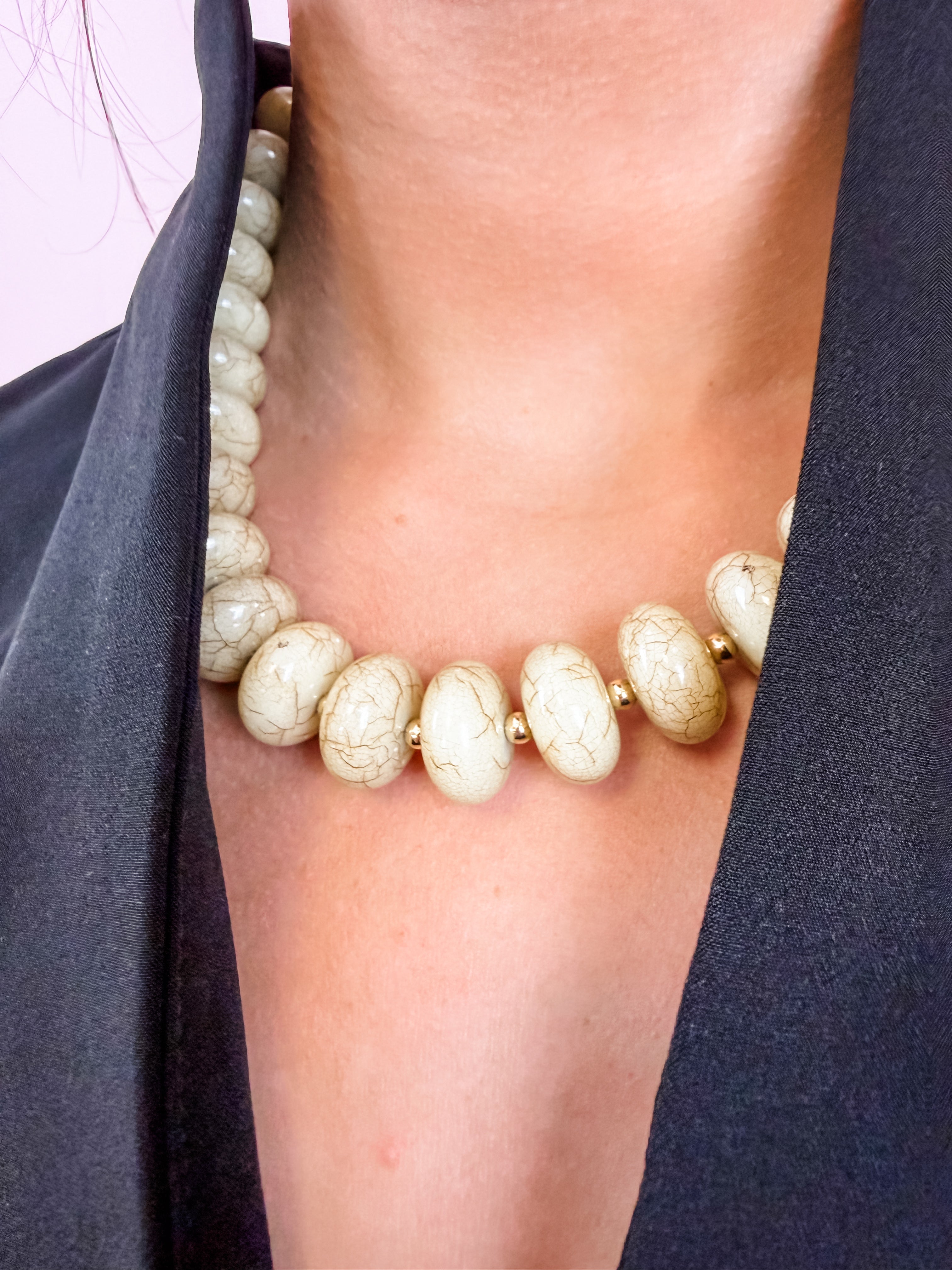 Cream Crackle Rondelle Bead Necklace - Just a Small Town Girl