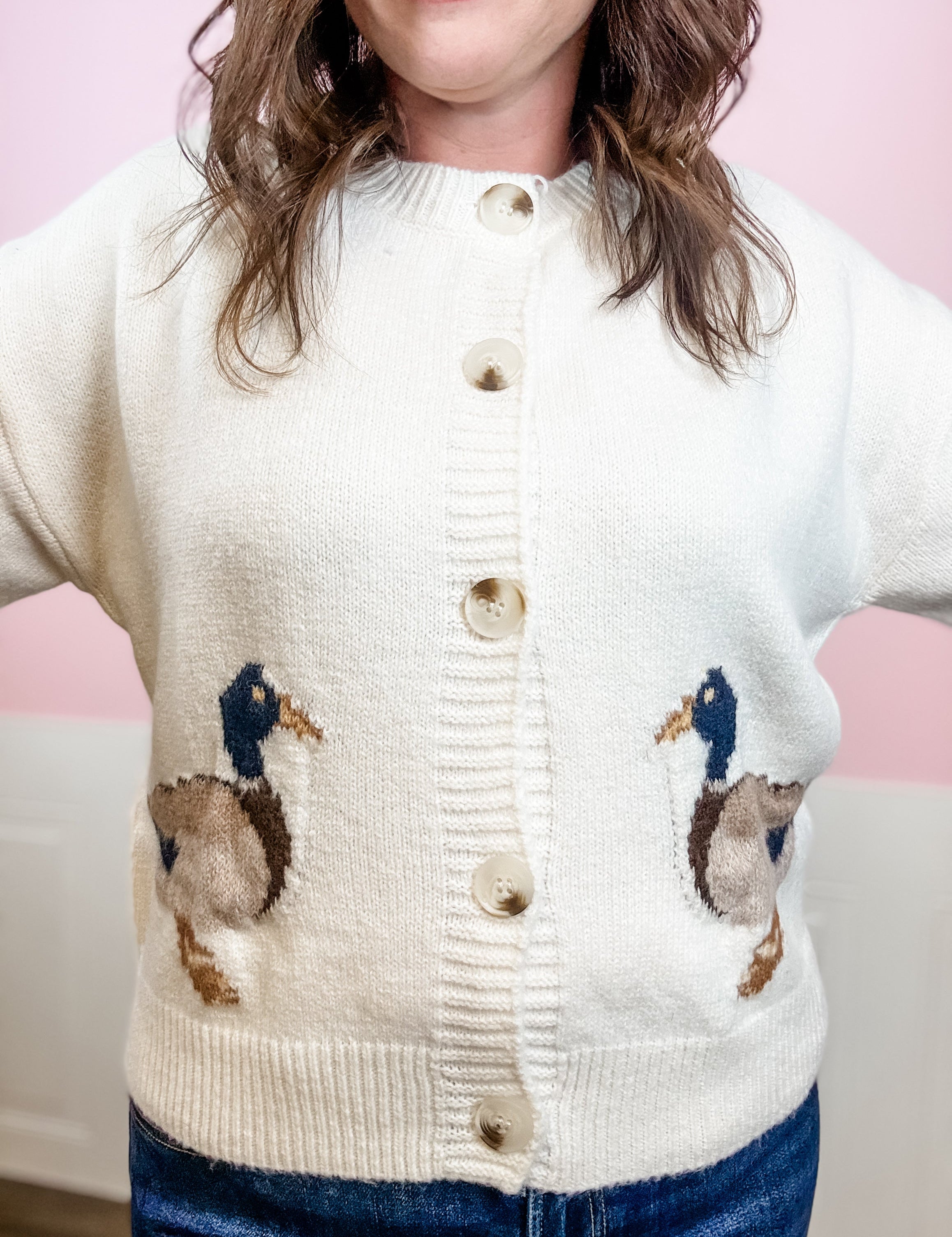 Cream Duck Motif Cardigan - Just a Small Town Girl