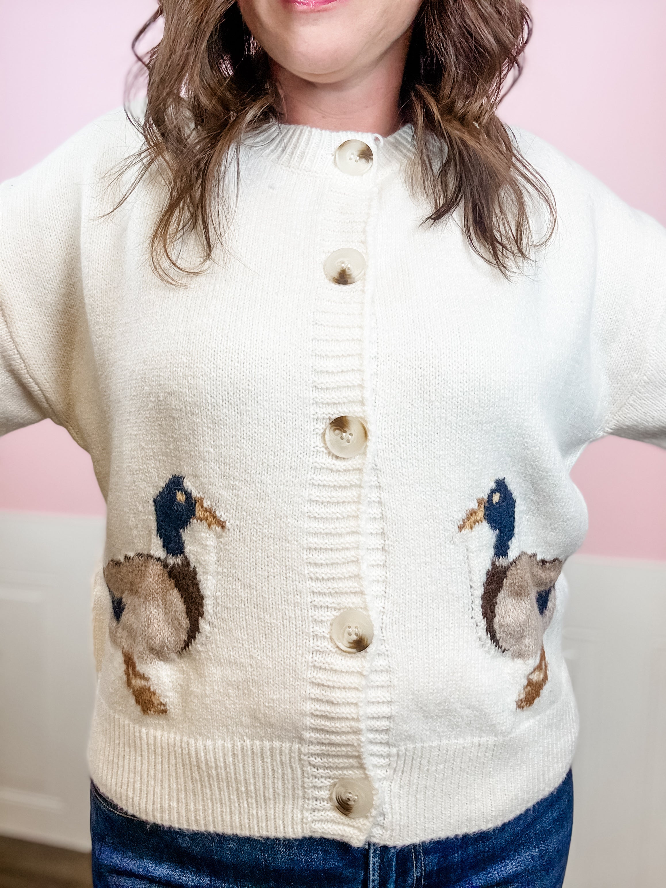Cream Duck Motif Cardigan - Just a Small Town Girl