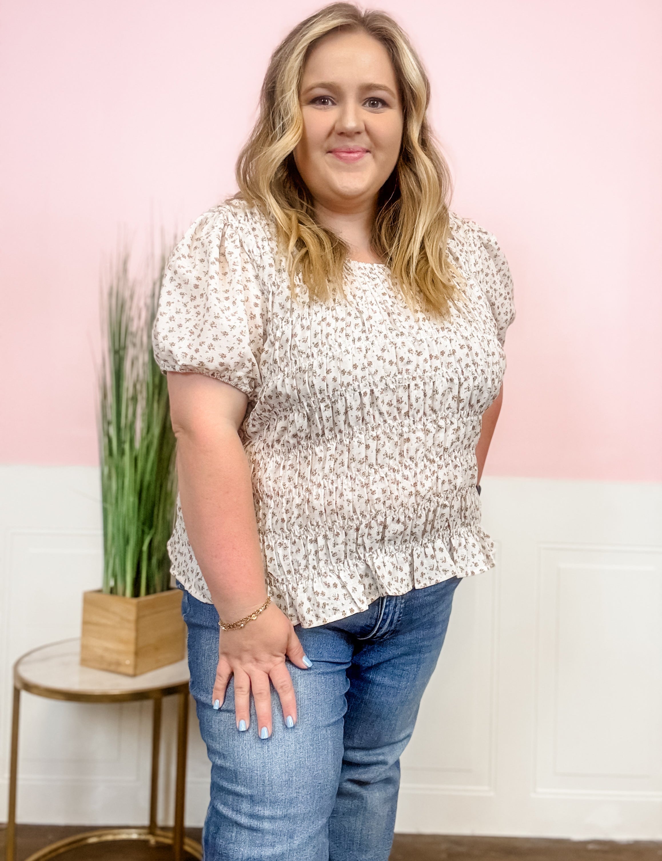 Cream Floral Smocked Top – Plus Size - Just a Small Town Girl