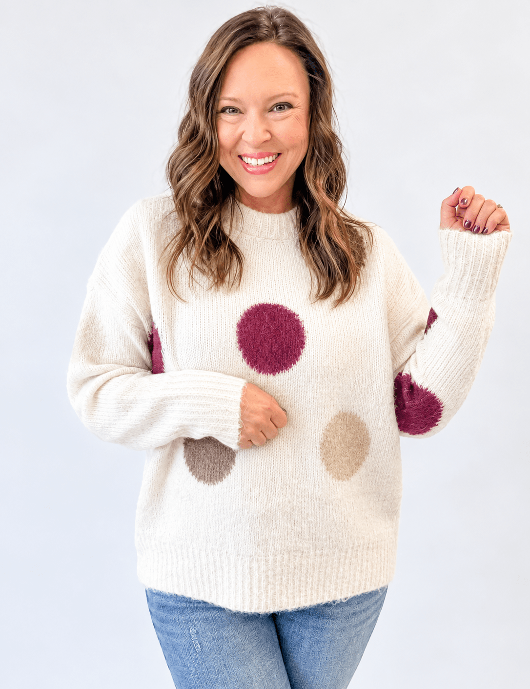 Cream Fuzzy Dot Sweater - Just a Small Town Girl
