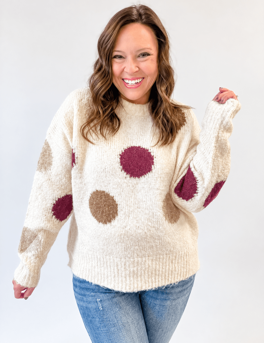 Cream Fuzzy Dot Sweater - Just a Small Town Girl