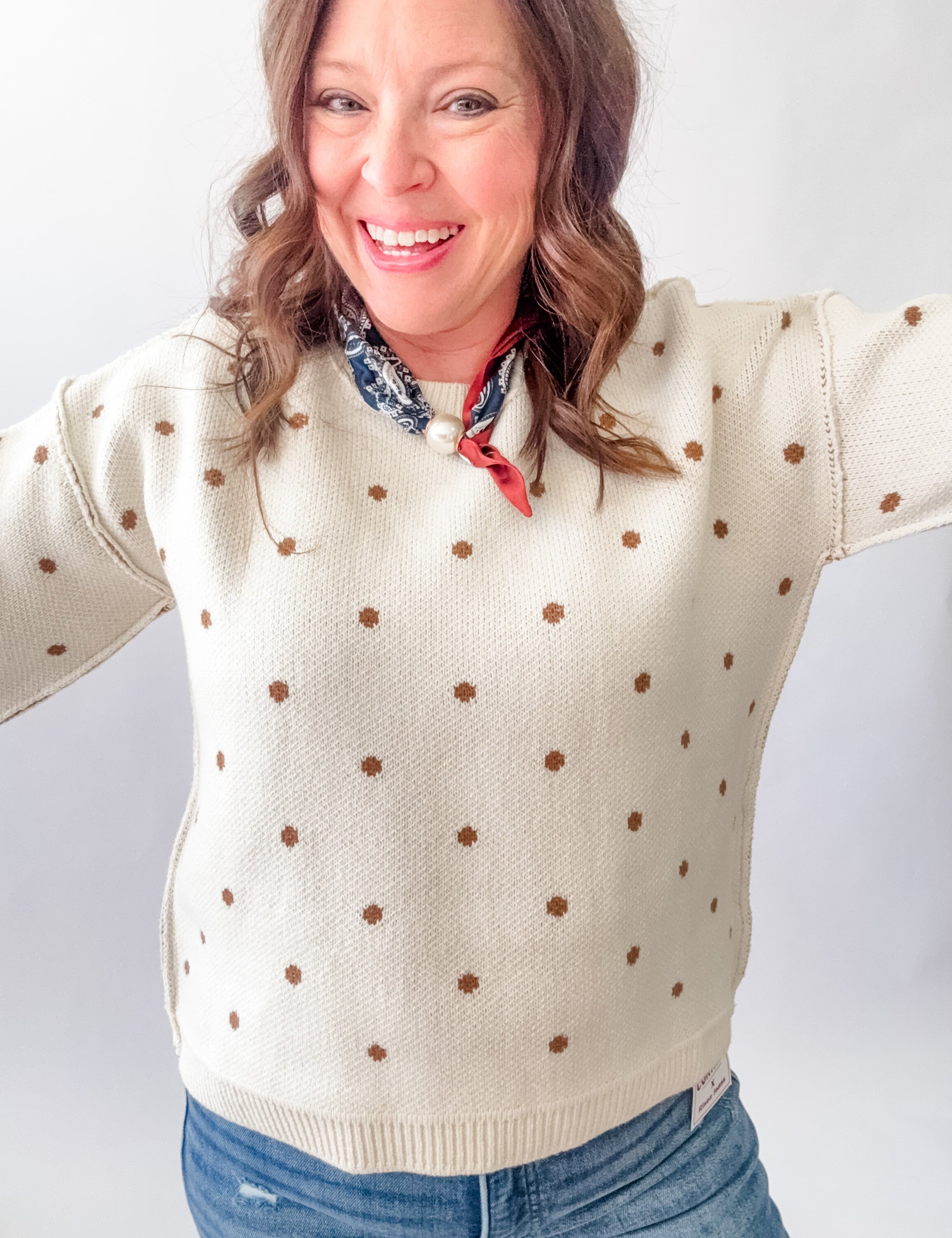 Cream Polka Dot Sweater - Just a Small Town Girl
